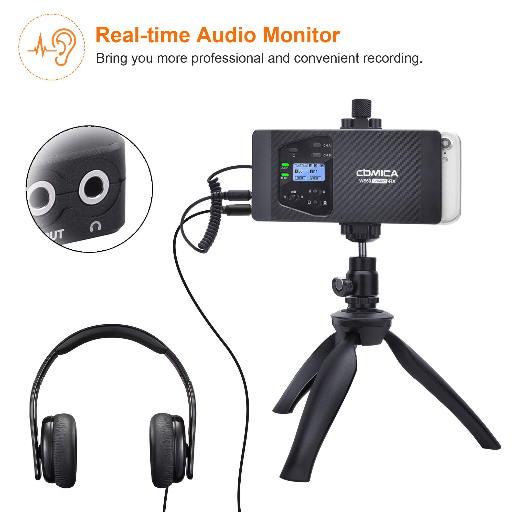 COMICA CVM-WS60 UHF Wireless Lavalier Microphone - 12-Channel Dual System for iPhone, Samsung, DSLR - 194ft Range - Ideal for YouTube Vlogging, Podcasting & Smartphone Recording - Perfect for Interviews, Live Streaming & Professional Audio Capture