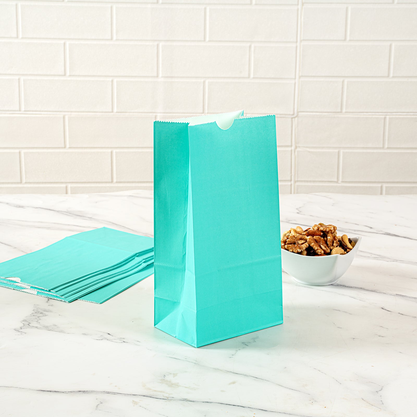 Premium Turquoise Paper Bags - 4 lb Capacity, 5 x 3.25 x 9.5 Inches - Pack of 100 - Perfect for Gift Wrapping, Party Favors & Retail Packaging