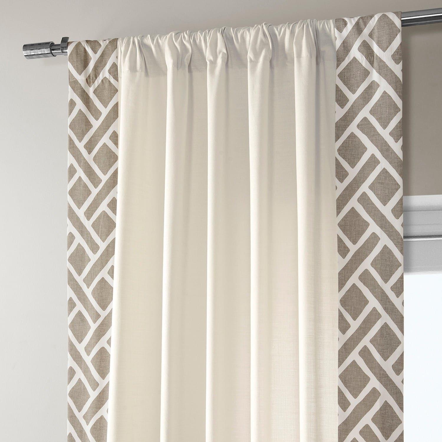 Martinique Taupe Bordered Cotton Curtains - Elegant Window Treatments for Living Room & Bedroom