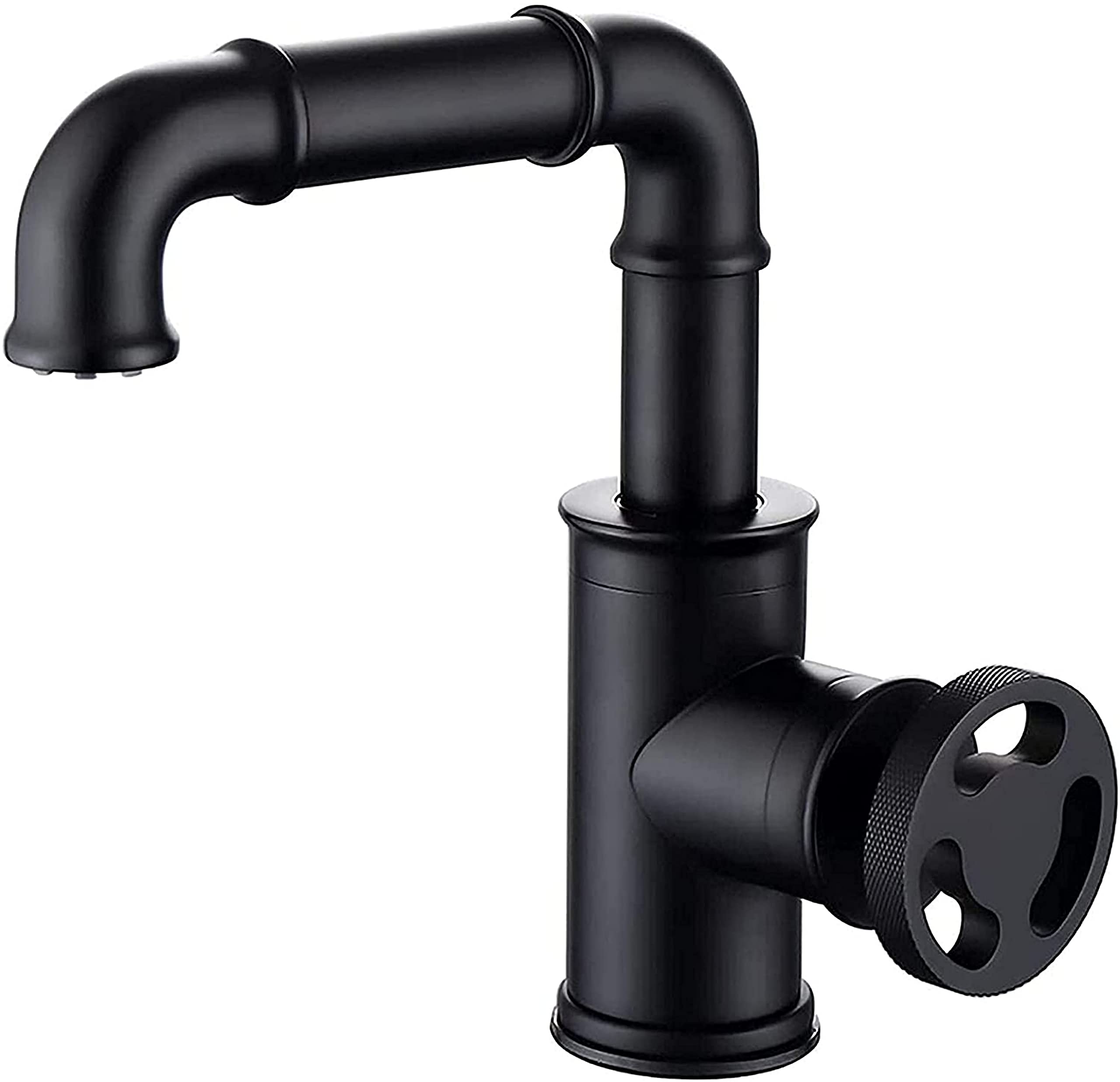 KunMai Matte Black Single Handle Bathroom Sink Faucet - Industrial Pipe Style Brass Vessel Faucet for Lavatory - Perfect for Modern Farmhouse, Loft & Industrial Bathroom Decor