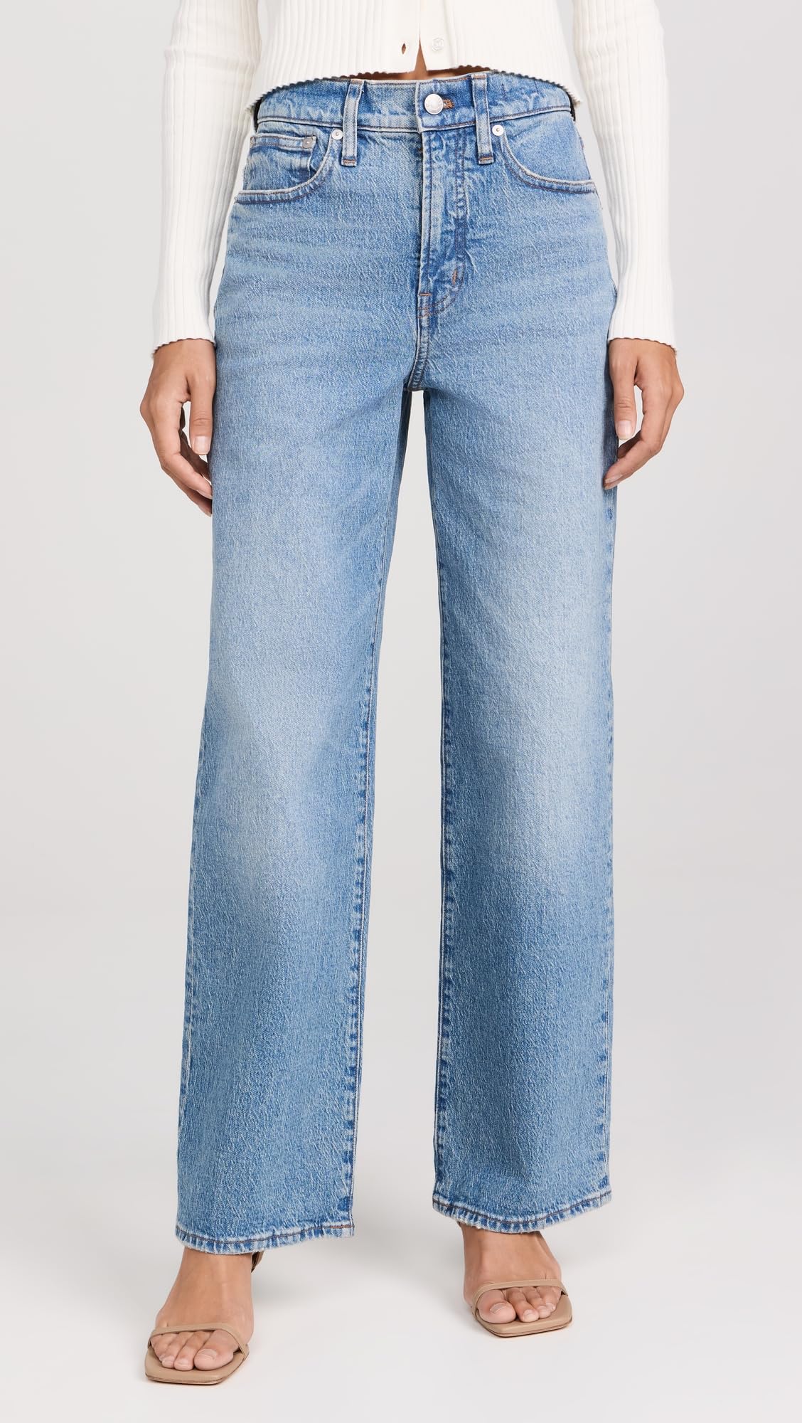 Madewell Women's The Perfect Vintage Wide Leg Jeans - High Waist Distressed Denim Pants for Casual Outfits & Street Style Fashion