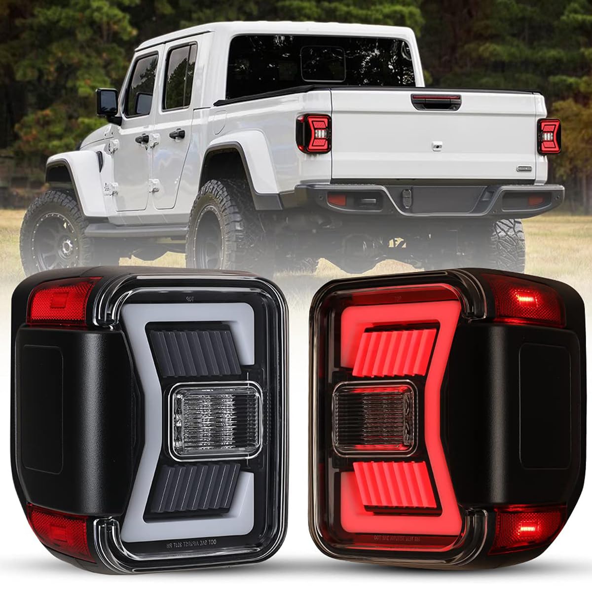 Nixon Offroad LED Tail Lights for Jeep Gladiator JT (2018-2025) - Sequential Turn Signal Rear Lamps Assembly Replacement - Glossy Black Housing with Clear Lens - 1 Pair - Perfect for Off-Roading & Night Driving