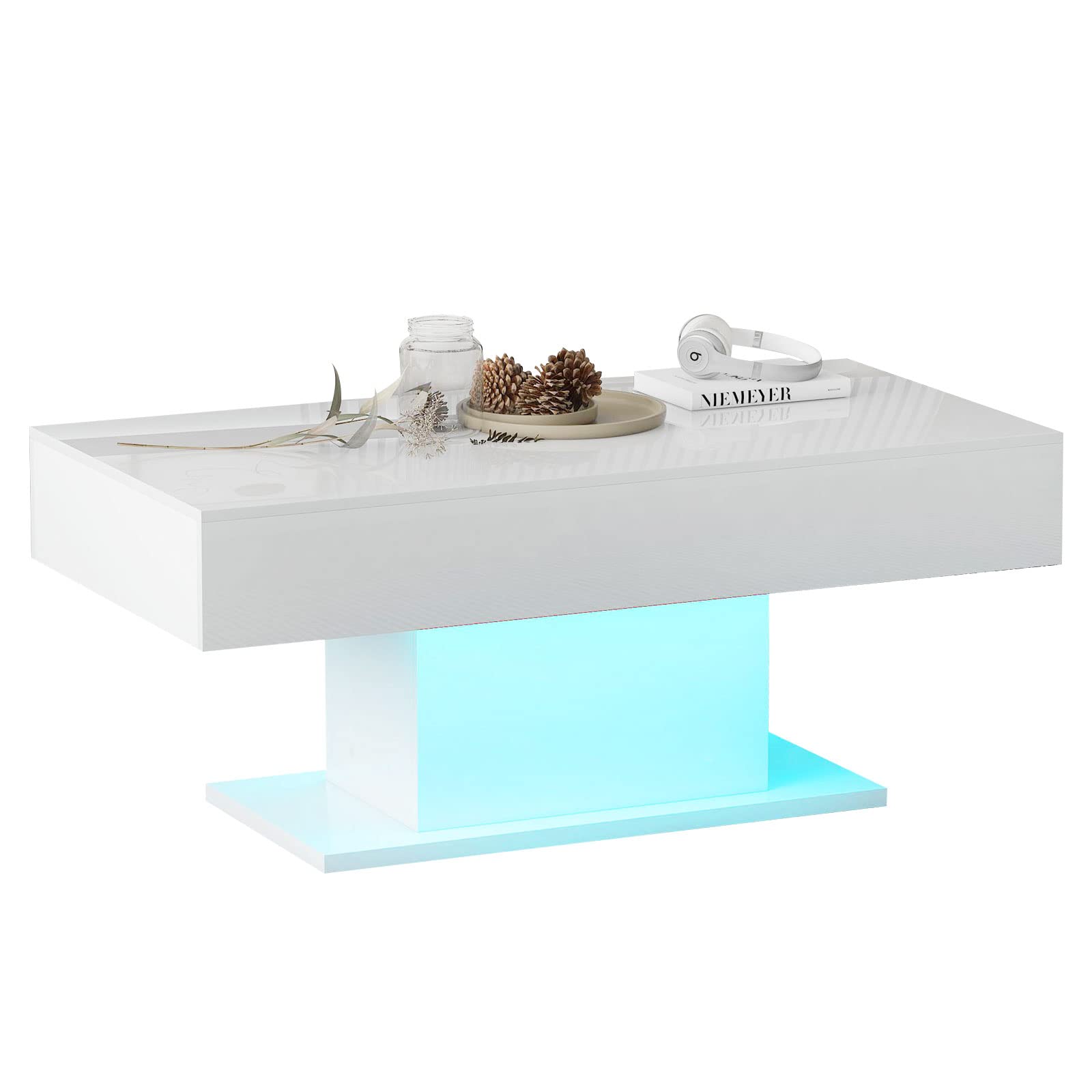 Modern White LED Coffee Table with High Gloss Finish - 43.3