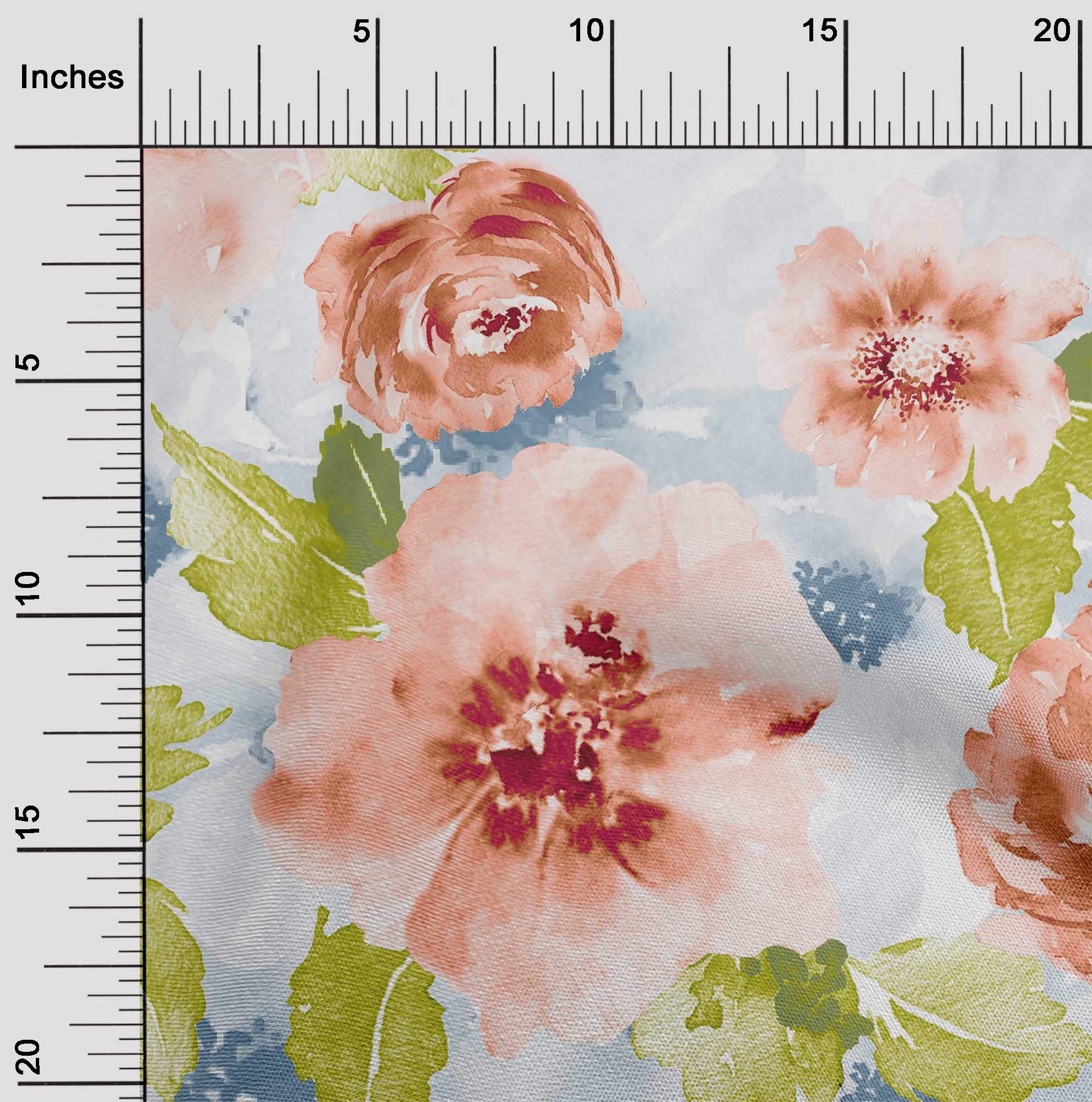 oneOone Polyester Spandex Fabric - Watercolor Leaves & Peony Floral Print Fabric by The Yard (56 Inch Wide) for DIY Dresses, Curtains & Home Decor Projects