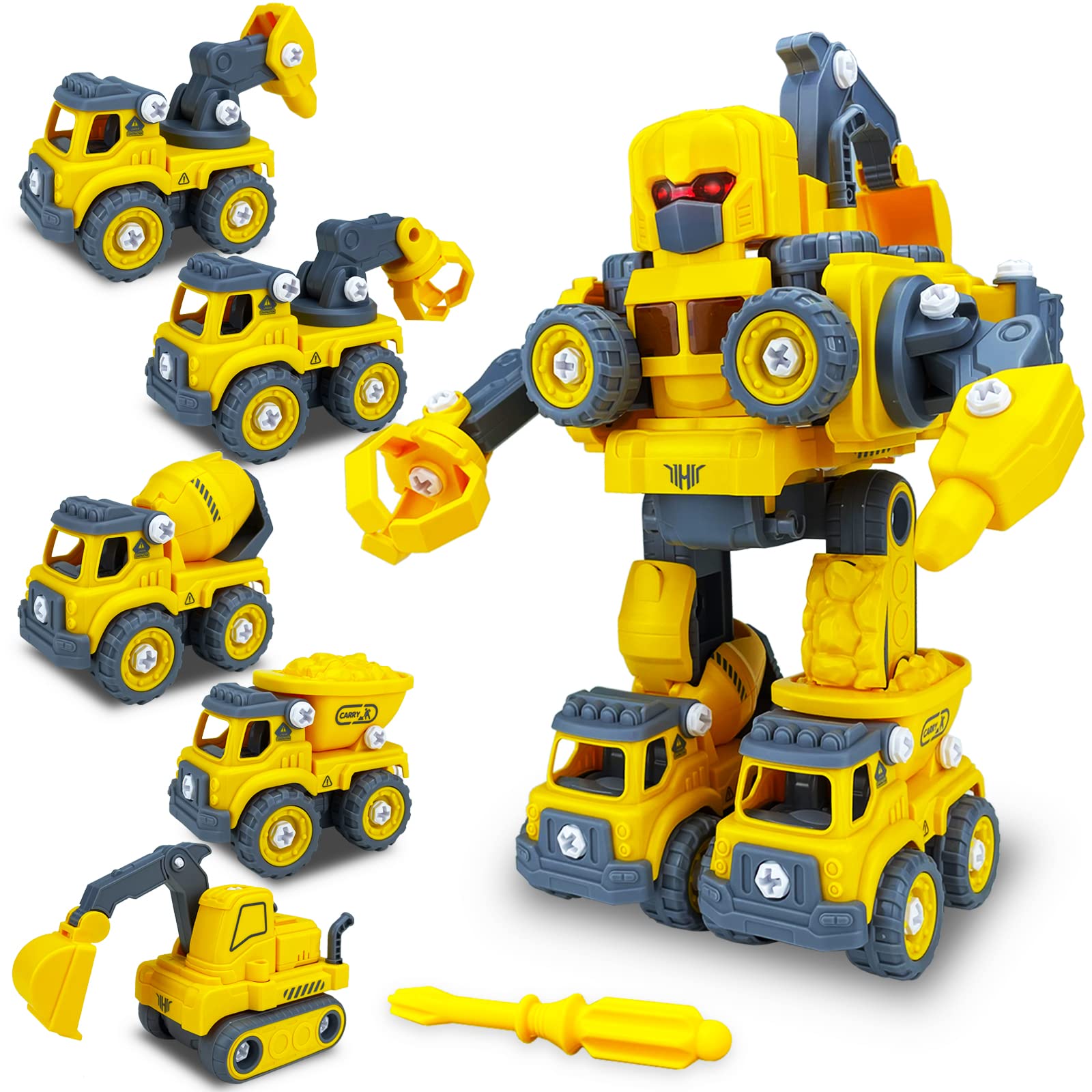 5-in-1 Construction Vehicle Robot Building Set - STEM Take Apart Toys for 4 5 6 Year Old Boys, Educational Engineering Truck Toys for Kids - Perfect for Birthday Gifts & Creative Playtime Activities