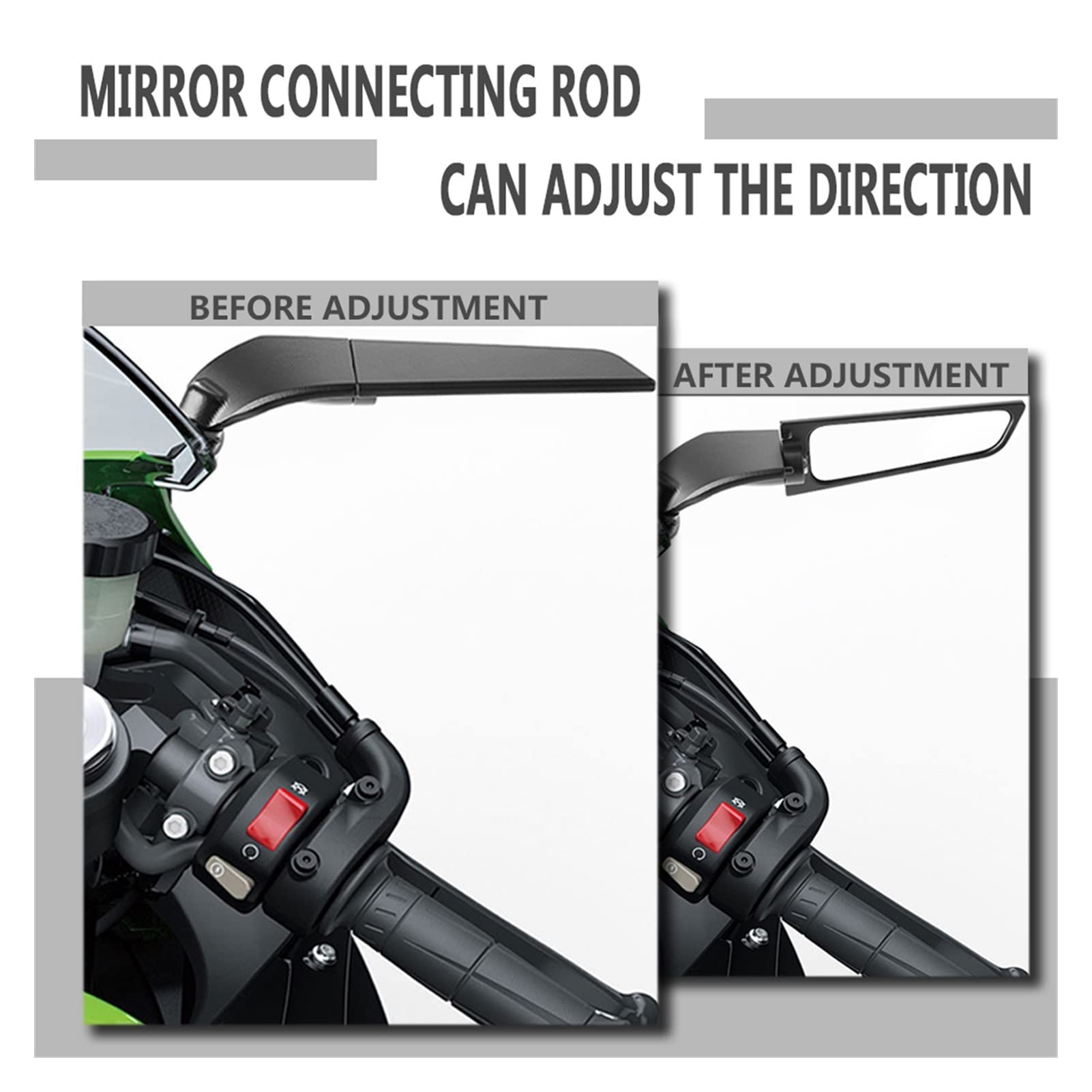 Kawasaki ZX12R ZX14R ZZR1400 TR1400 Adjustable Rotating Side Mirrors - Black Motorcycle Wind Wings for Enhanced Visibility & Style - Perfect for Highway Cruising & Sport Riding
