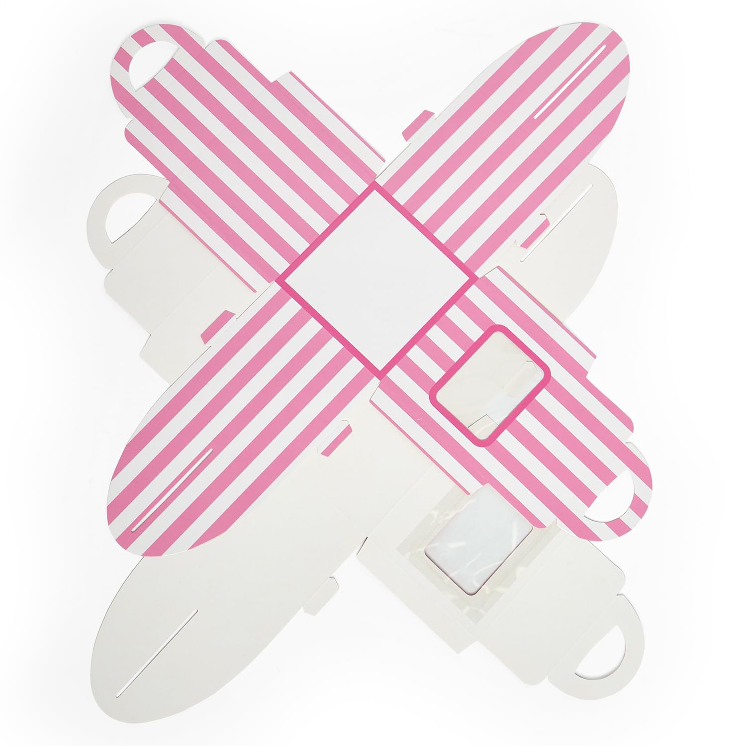 Premium White & Pink Striped Cupcake Boxes with Handles - 200 Pack (4