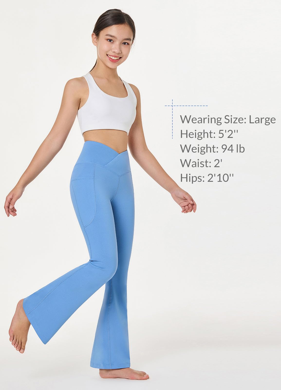 Baleaf Girls' High Waisted Bootcut Yoga Pants - Flare Leggings with Pockets for Dance, Kids Bell Bottoms - Perfect for Yoga, Dance Class & Casual Wear