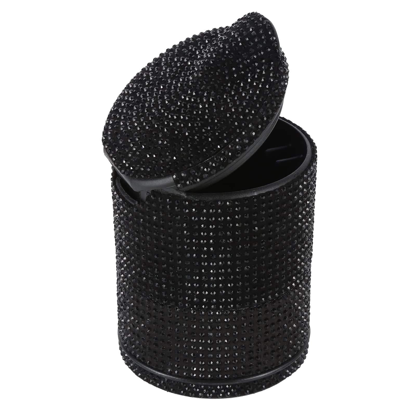 Elegant Crystal Rhinestone Car Ashtray with Blue LED Light - Black Vent Mount Cigarette Holder for Women - 9x6.5x6.5cm - Perfect for Road Trips, Commuting & Smoke Breaks