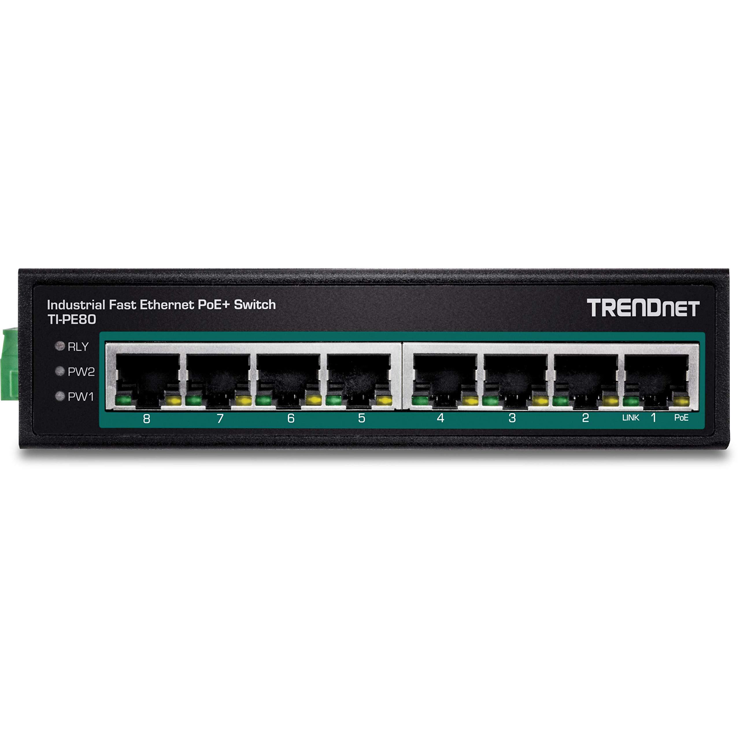 TRENDnet TI-PE80 8-Port Industrial Fast Ethernet PoE+ DIN-Rail Switch - 200W Power Budget, 1.6Gbps Capacity, IP30 Rated for Harsh Environments - Ideal for Factory Automation, Security Systems & Industrial IoT Networks