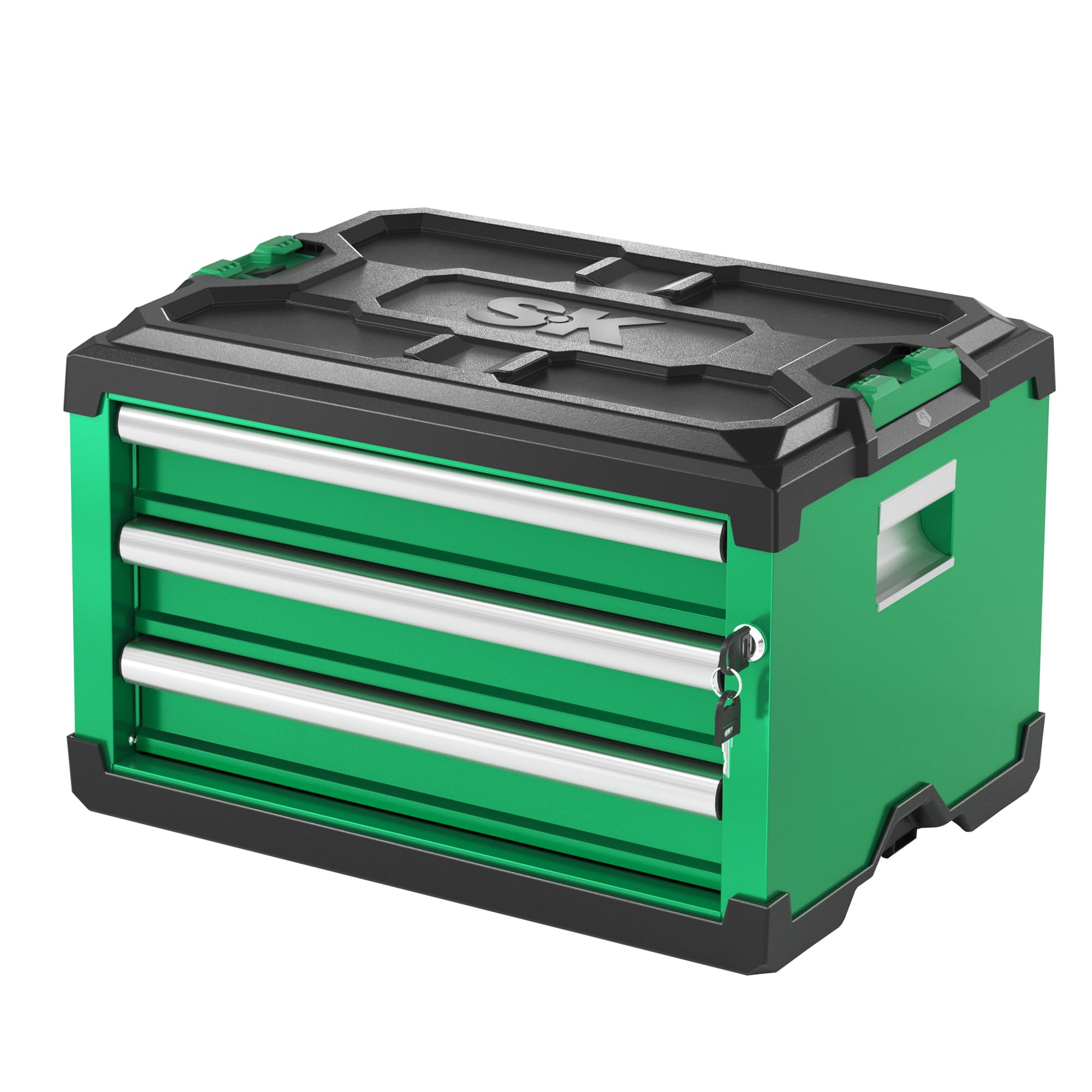 SK Modular Stackable Storage Tool Box - 20.5 Inch 3-Drawer Steel Tool Chest with Patented Auto-Lock Mechanism (60 Lbs Capacity) - Perfect for Garage Organization, Workshop Storage & DIY Projects