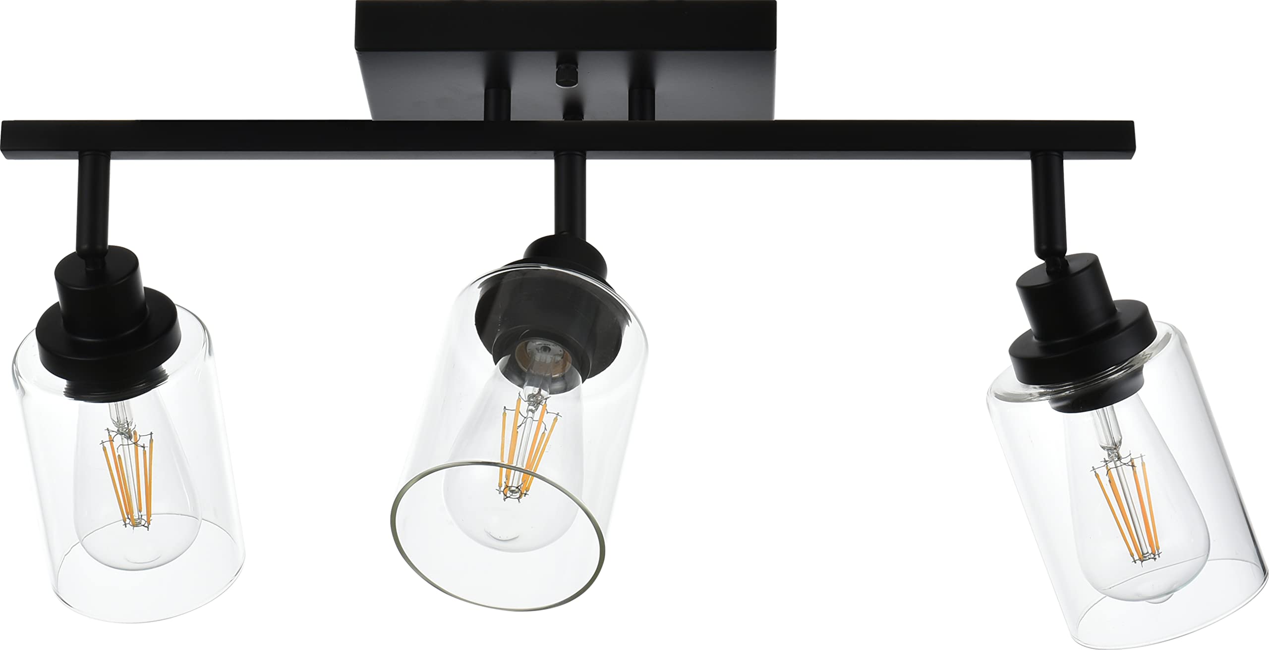 MELUCEE 3-Light Black Bathroom Vanity Lighting Fixture with Rotatable Track Heads & Clear Glass Shade - Modern Ceiling Light for Hallway, Porch, Foyer, Bathroom & Storage Areas