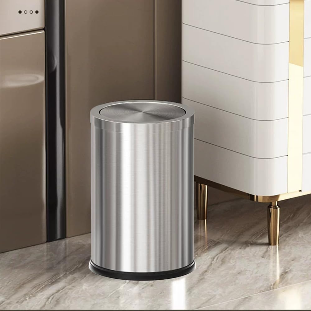 Premium Stainless Steel Trash Can with Lid - 2.4 Gallon Small Bathroom Garbage Bin, Flip Top Design for Bathroom, Hotel, Office & Laundry - Elegant Metallic Gold/Silver Finish | Perfect for Home, Office & Commercial Spaces