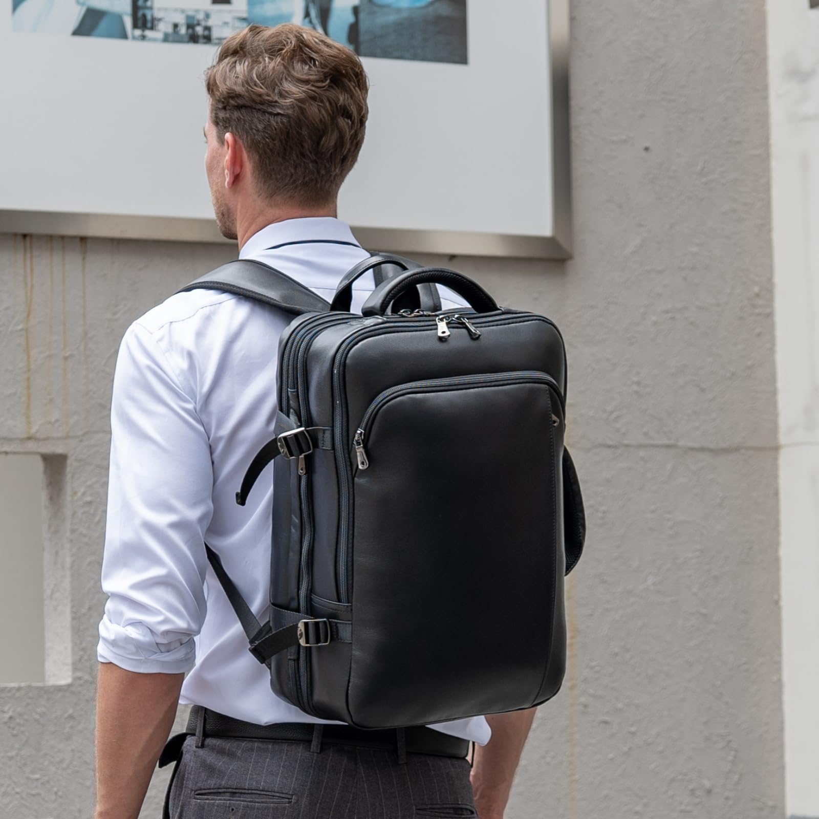 Expandable 15.6 Inch Leather Laptop Backpack for Men - 36L Business Travel Rucksack, Daypack & Weekender Bag - Perfect for Office Commute, Business Trips & Weekend Getaways