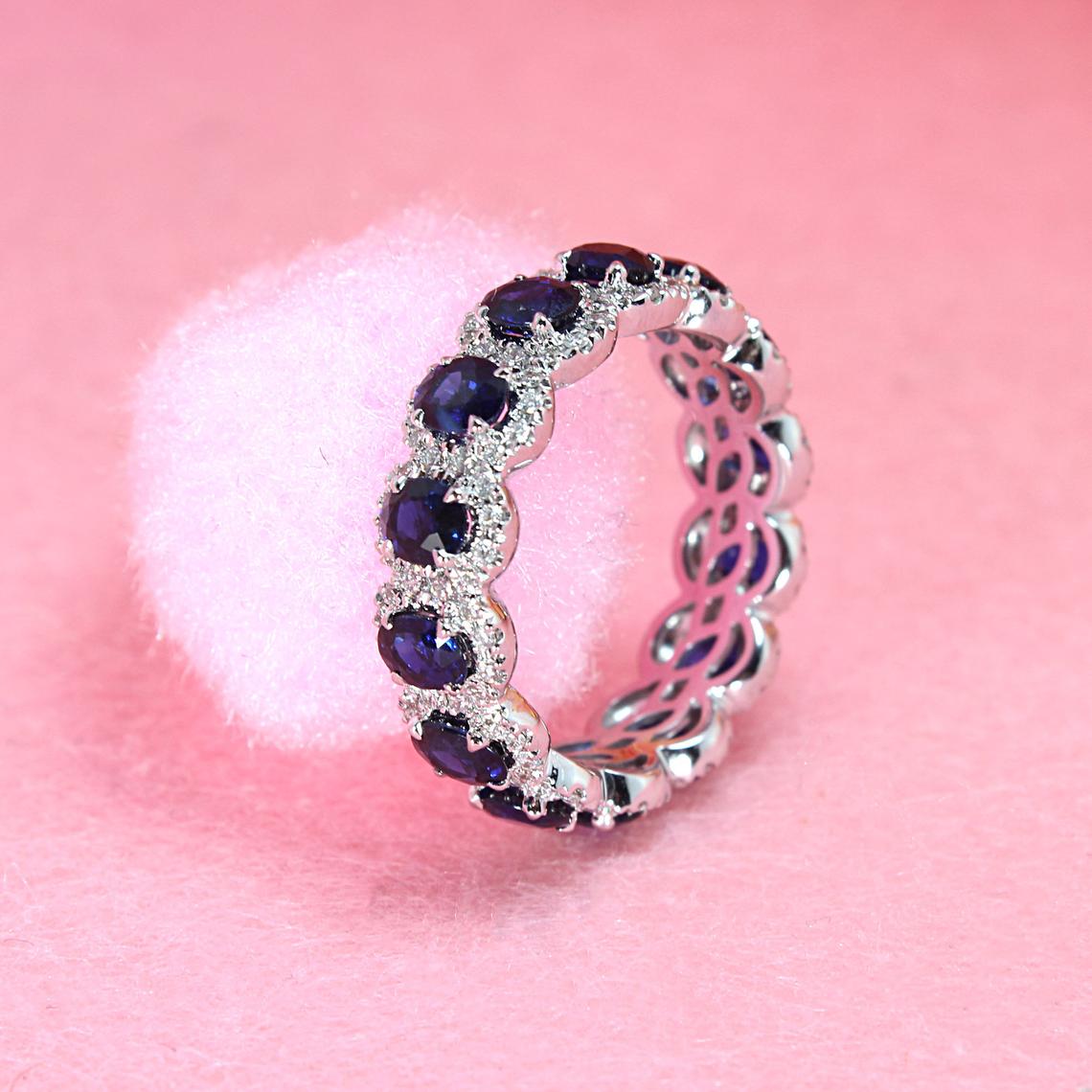 3.05 Carat Genuine Blue Oval Sapphire Eternity Ring for Women - Wedding, Engagement, Anniversary Gift - Perfect for Special Occasions & Everyday Elegance