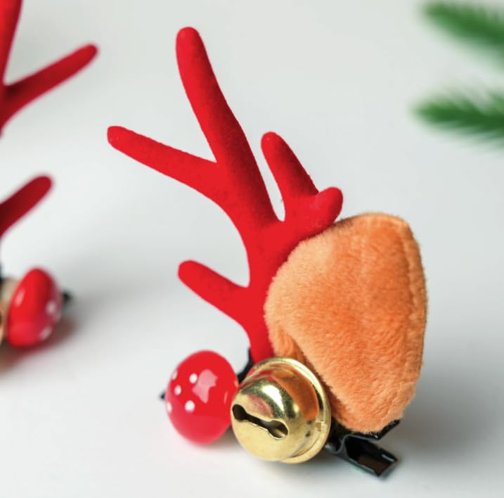 Christmas Hair Clips Set - 4 Pairs of Festive Reindeer Horn Barrettes for Women & Girls | Holiday Party Hair Accessories for Xmas, New Year & Winter Celebrations