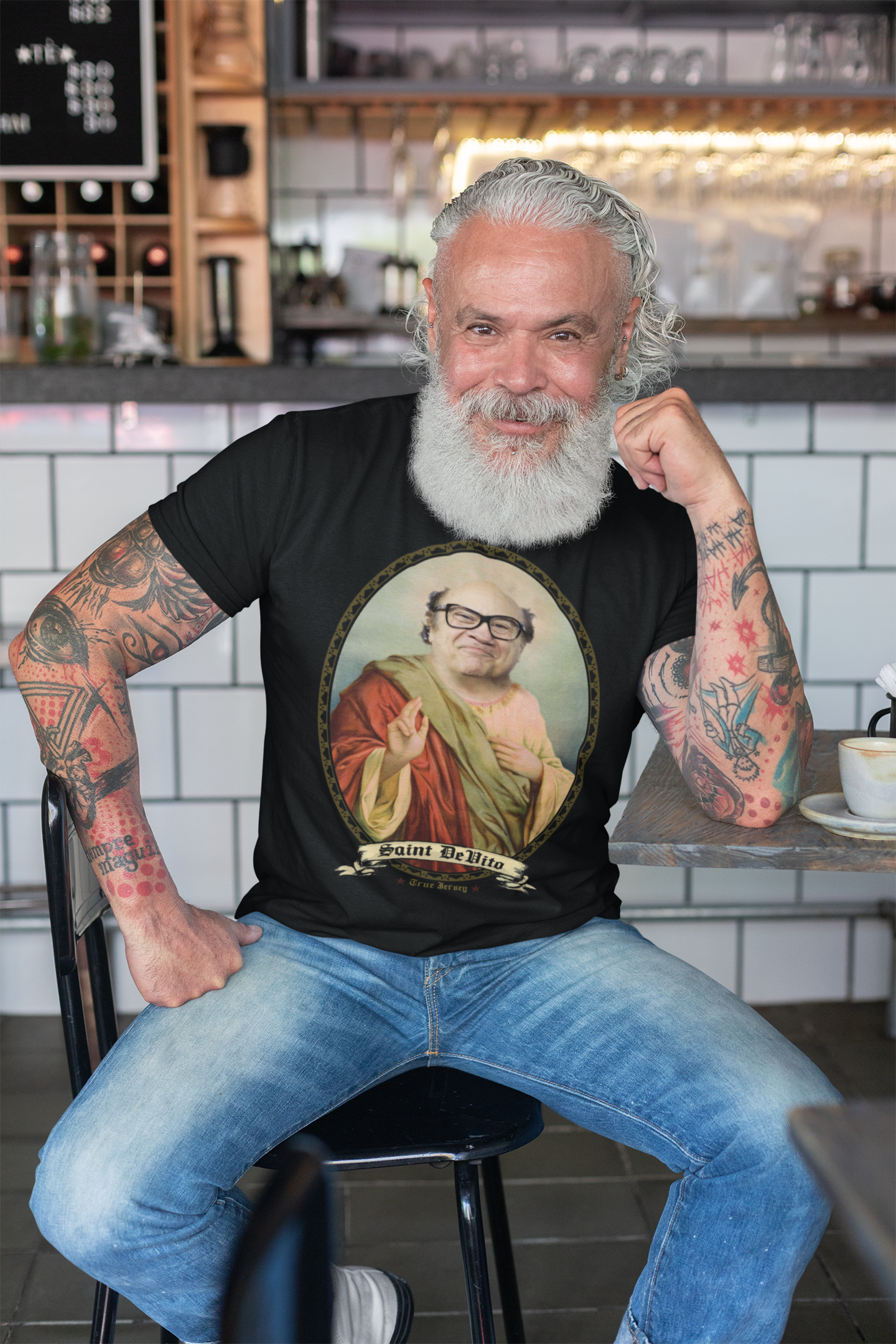 Saint Danny DeVito Graphic T-Shirt - Funny Vintage Pop Culture Tee for Men & Women - Perfect for Casual Wear, Cosplay & Fan Gifts