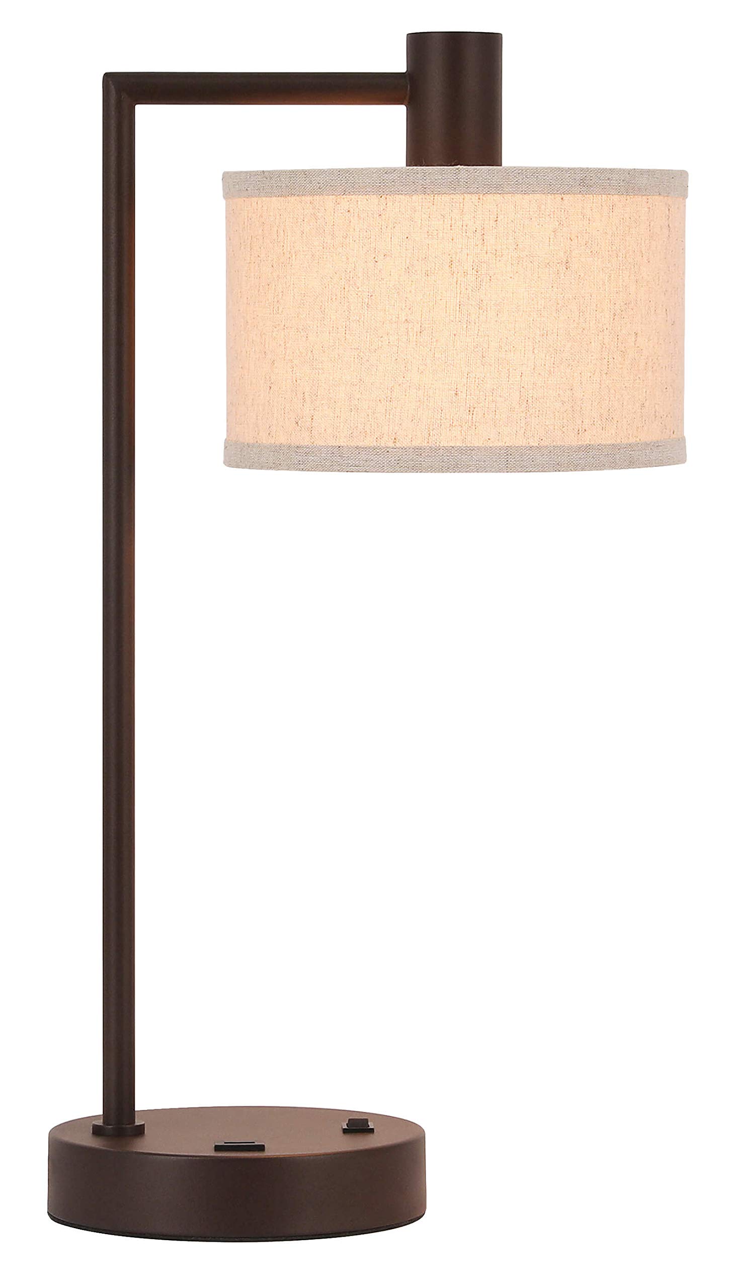 XiNBEi Modern USB Desk Lamp with Fabric Shade - Dark Bronze Finish, Adjustable Bedside Table Lamp for Bedroom, Living Room & Office (XB-TL1230-DB) | Perfect for Reading, Working & Nightstand Lighting