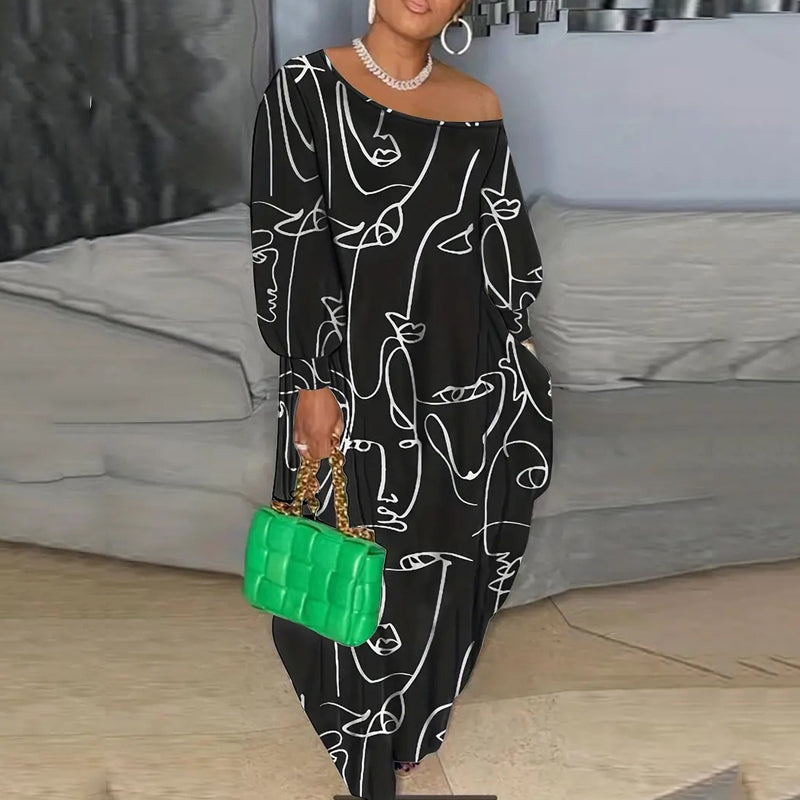 Trendy Printed Sloping Neck Dress for Women | Fashionable & Comfortable Outfit for Parties, Dates & Casual Wear