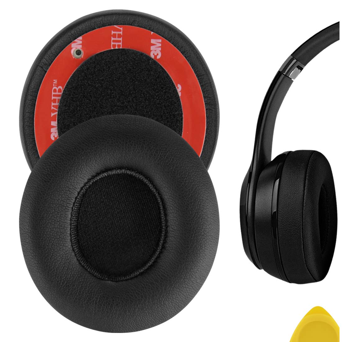 Geekria QuickFit Replacement Ear Pads for Beats Solo 2 Wireless Headphones - Soft Black Memory Foam Earcups Cushions - Perfect for Gaming, Music & Travel Comfort