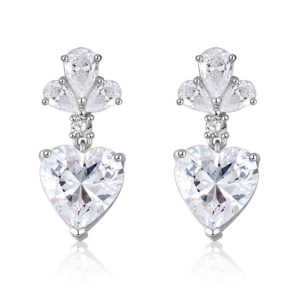 Ginger Lyne Heart Shaped Sterling Silver CZ Pear Dangle Stud Earrings - Elegant Jewelry for Women, Perfect Gift for Valentine's Day, Anniversary & Special Occasions