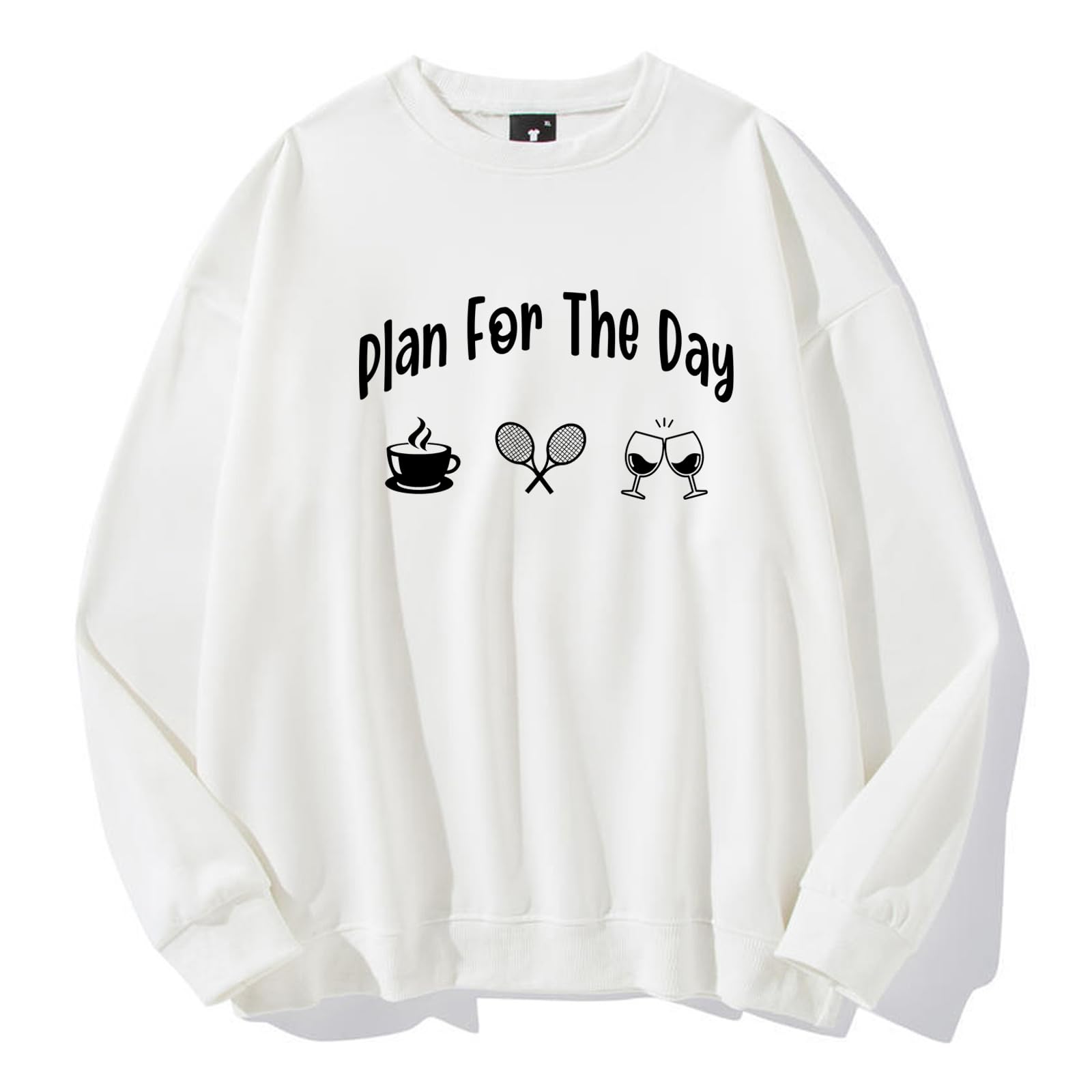 Plan For The Day Coffee Tennis Wine Sweatshirt - Funny Graphic Hoodie for Coffee Lovers & Tennis Players - Perfect for Casual Wear, Sports Events & Relaxing at Home