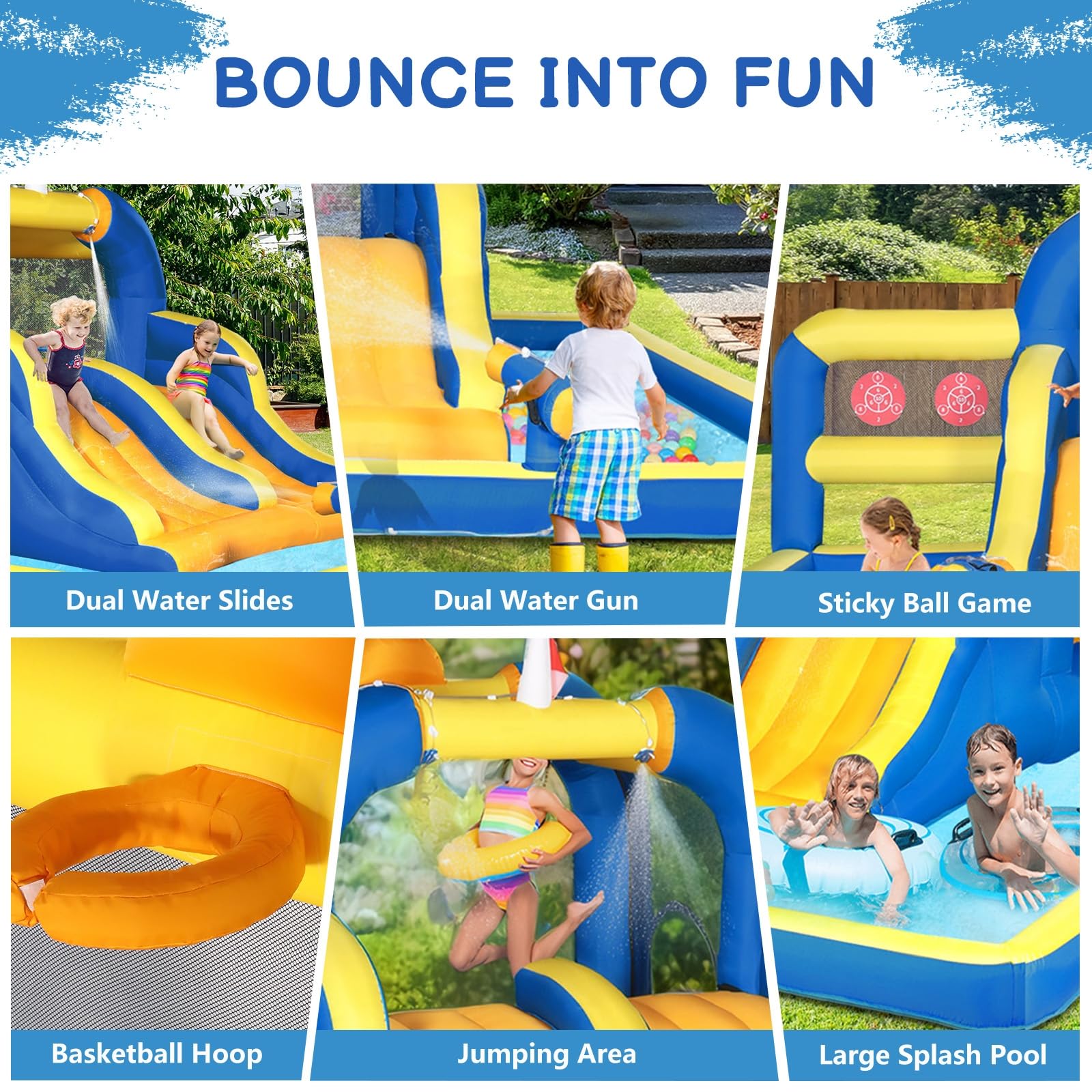 Ktaxon Inflatable Bounce House for Kids - Double Water Slide Jumping Castle with Air Blower, Outdoor Play Equipment for Backyard, Park & Lawn (181
