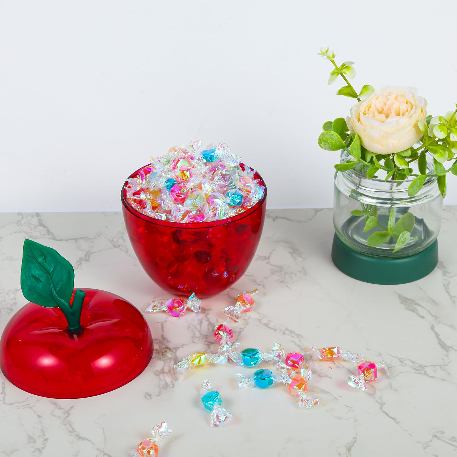 4 Pack Large Red Plastic Apple Containers - Storage Jars for Candy, Snacks & Classroom Supplies | Perfect for Wedding, Valentine's Day Party Decor, Back to School, Teacher Appreciation & Mother's Day Gifts | Ideal for Home, Office & Party Organization