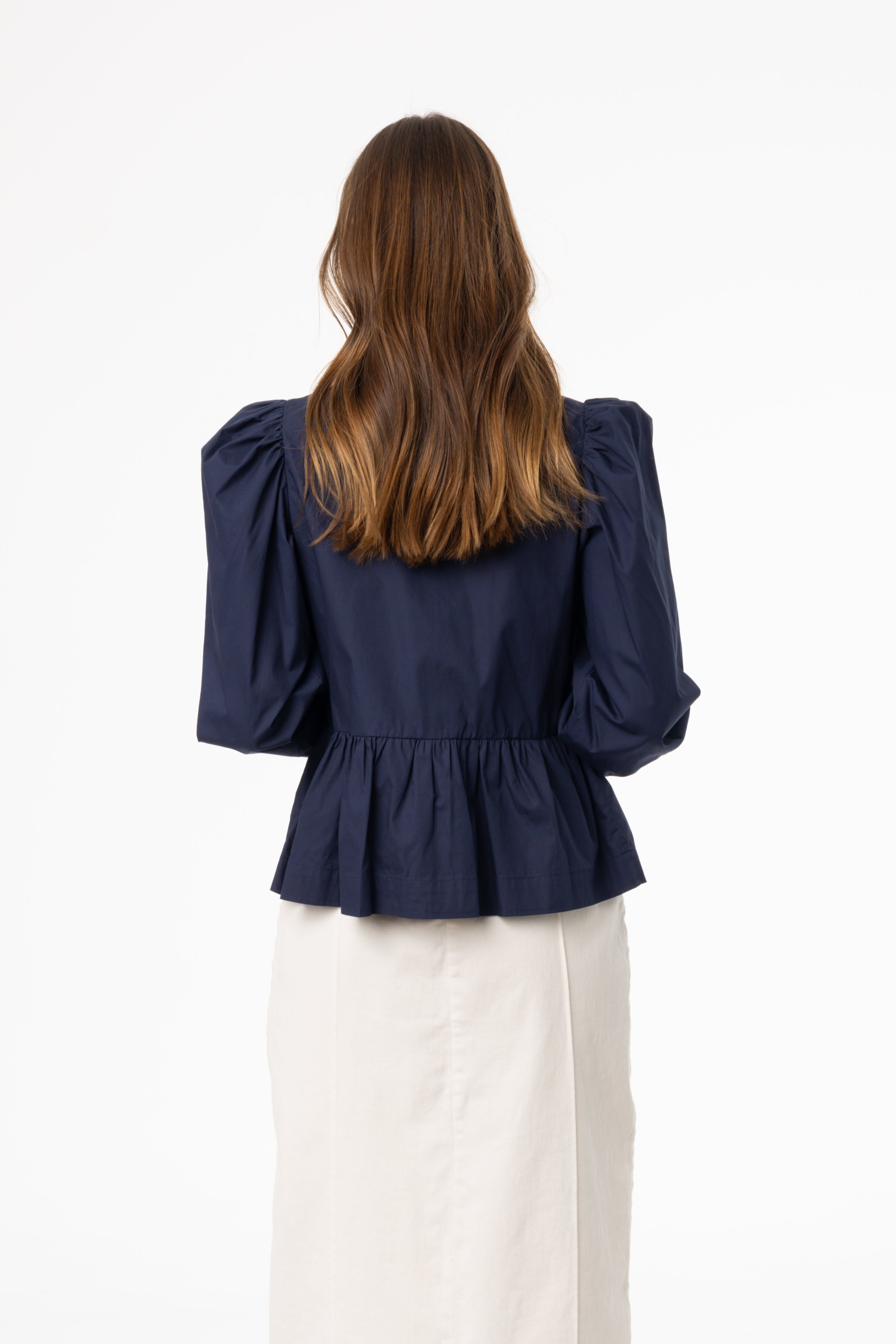 Navy Blue Cotton Bow Blouse for Women - Elegant Casual Top for Office, Party & Everyday Wear
