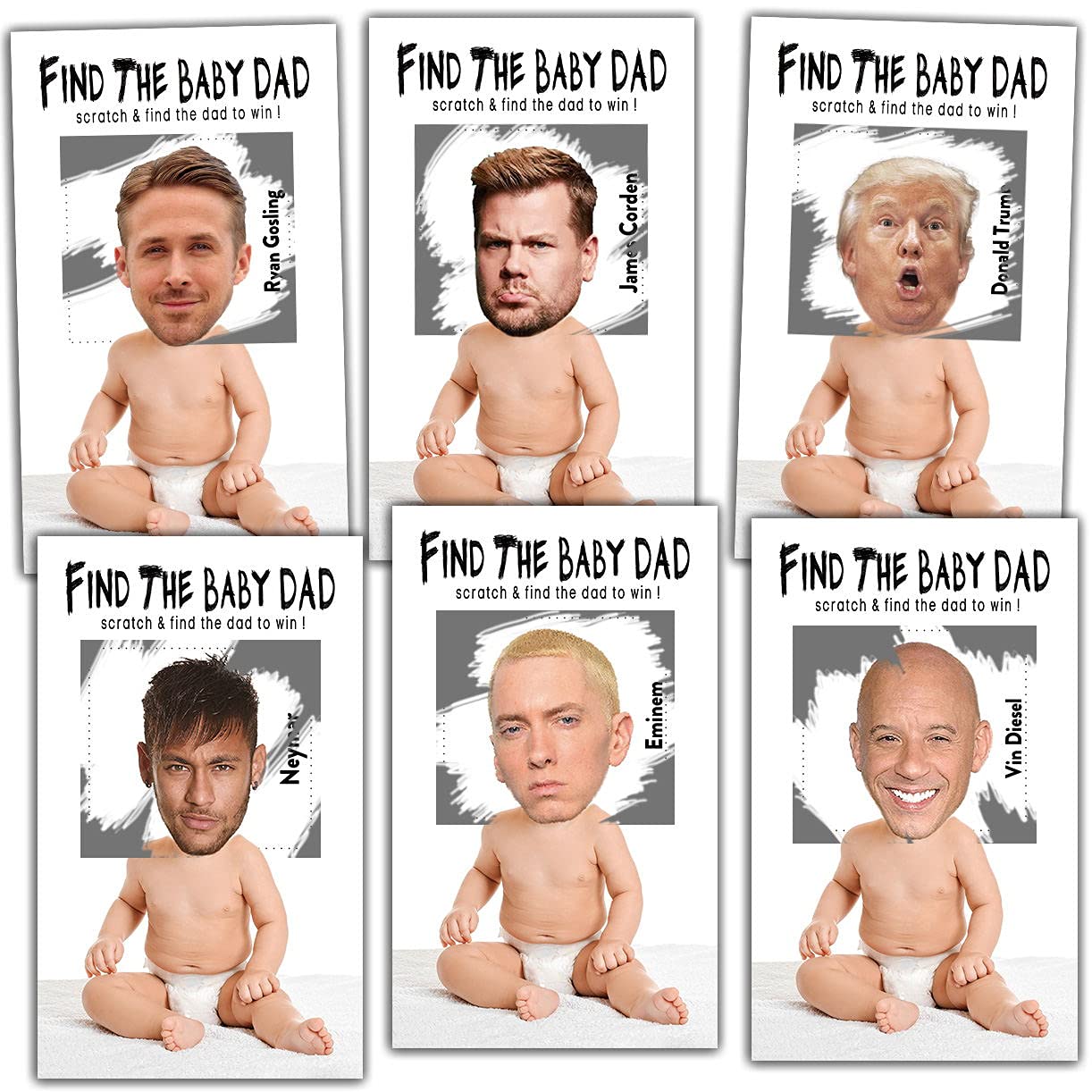Baby Shower Games - Find the Baby Dad Scratch Off Celebrity Cards - 36 Fun Baby Shower Party Game Supplies for Gender Reveal & Celebrity-Themed Showers (BA01-baiR)