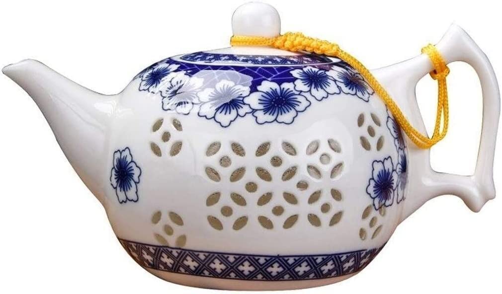Elegant Blue and White Polka Dot Ceramic Teapot - Durable Porcelain Tea Kettle with Lid - Eco-Friendly Round Design for Home, Office & Reception - Perfect for Serving Tea & Coffee to Guests