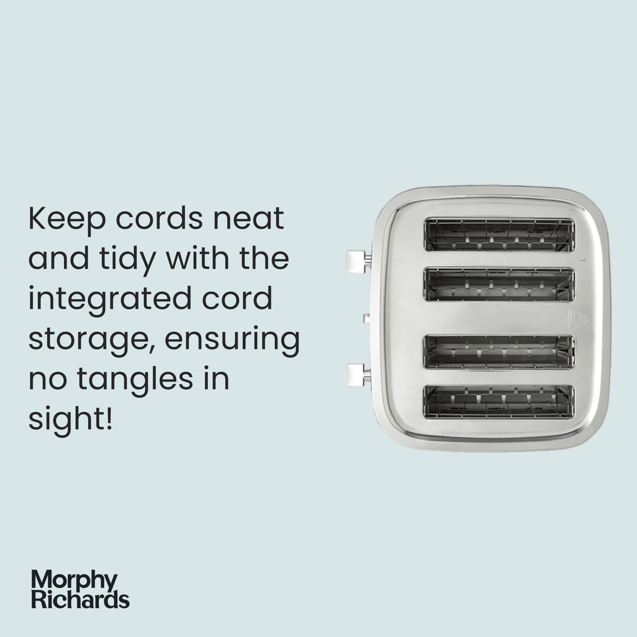 Morphy Richards 4 Slice Toaster with 7 Browning Settings, Extra-Wide Slots & Auto Pop-Up - Perfect for Bagels, Waffles & Artisan Bread - Removable Crumb Tray & Cord Storage - 1500W Titanium (Model 248022) - Ideal for Kitchens, Breakfast Nooks & Small Spaces