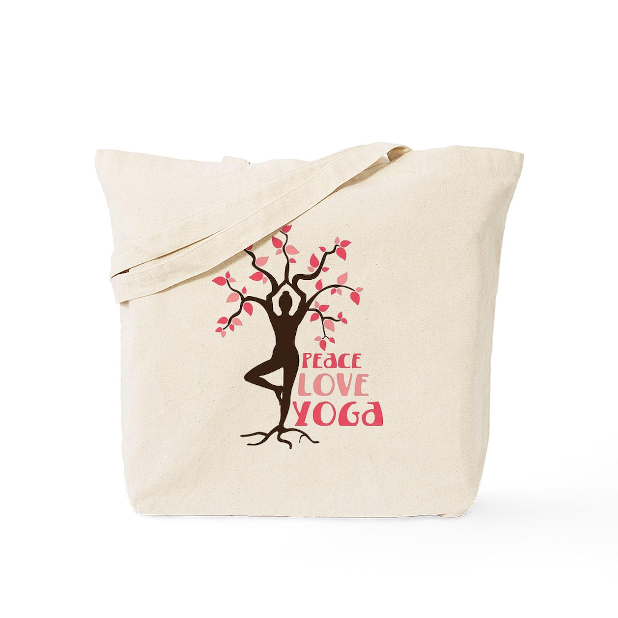 PEACE LOVE YOGA Tote Bag - Natural Canvas Reusable Shopping Tote for Women | Eco-Friendly Grocery Bag for Yoga, Beach, Work & Daily Use