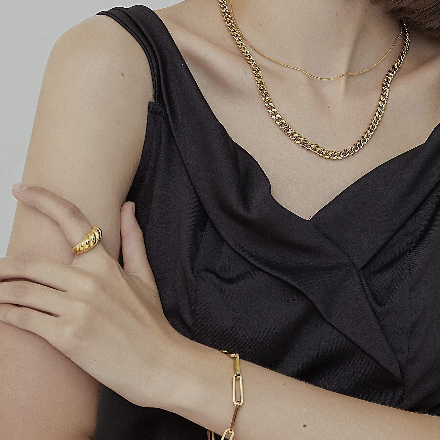 18K Gold Plated Croissant Dome Band Ring - Stackable Minimalist Signet Ring for Women | Dainty Gold Jewelry for Everyday Wear, Layering & Gift Giving