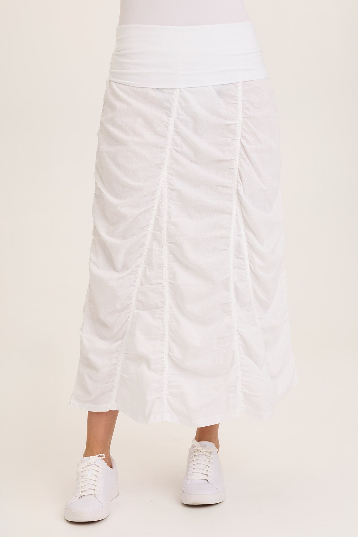 Linen Shirred Asymmetric Midi Skirt for Women - Boho Summer Beach Skirt with Side Slit, Comfortable & Flowy - Perfect for Vacation, Date Night, and Casual Outings