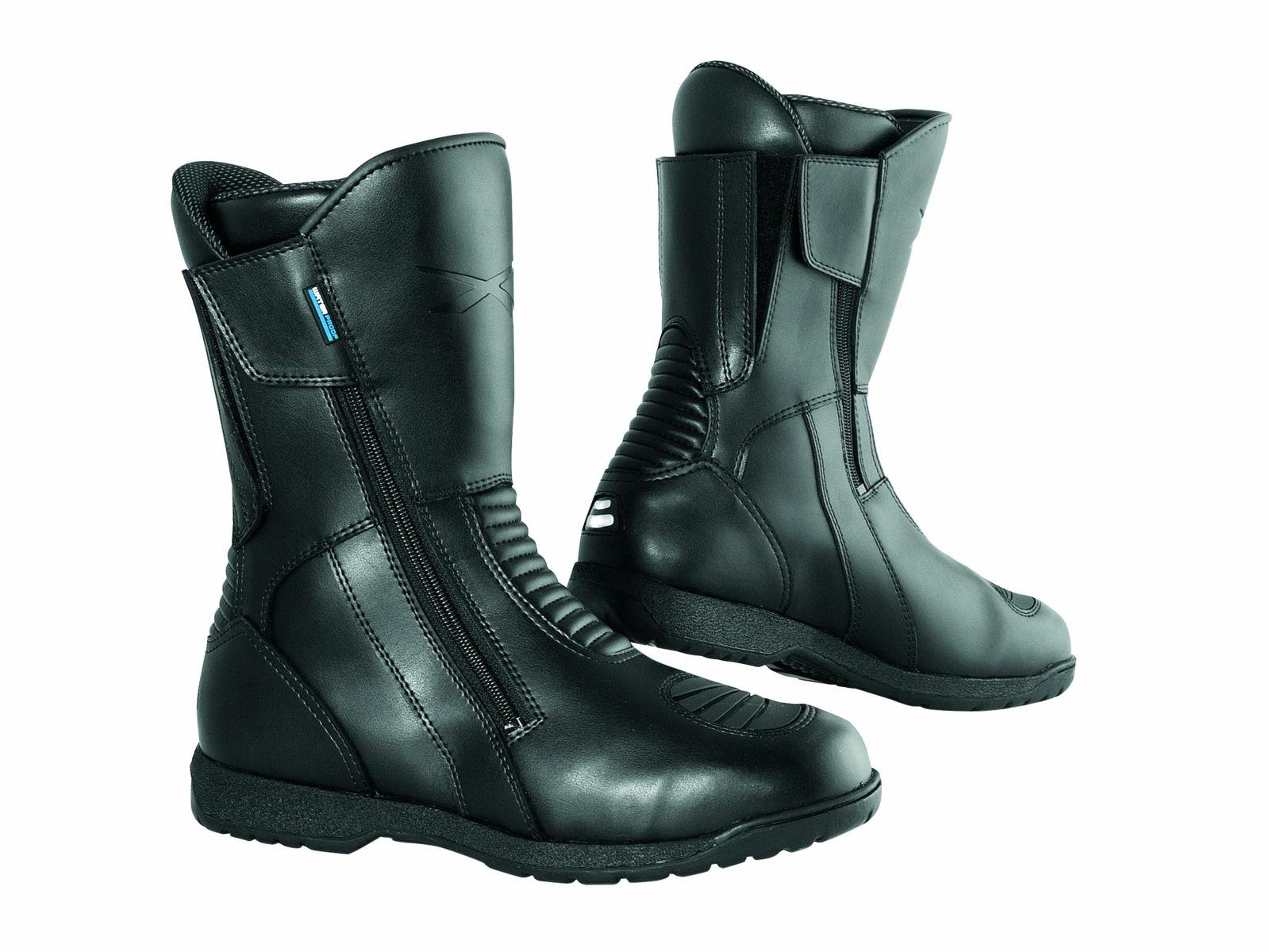 Waterproof Motorcycle Boots for Winter Touring - Black Leather Biker Boots Size 42 | Durable & Comfortable Riding Shoes for Long-Distance Motorcycle Trips and Cold Weather Adventures