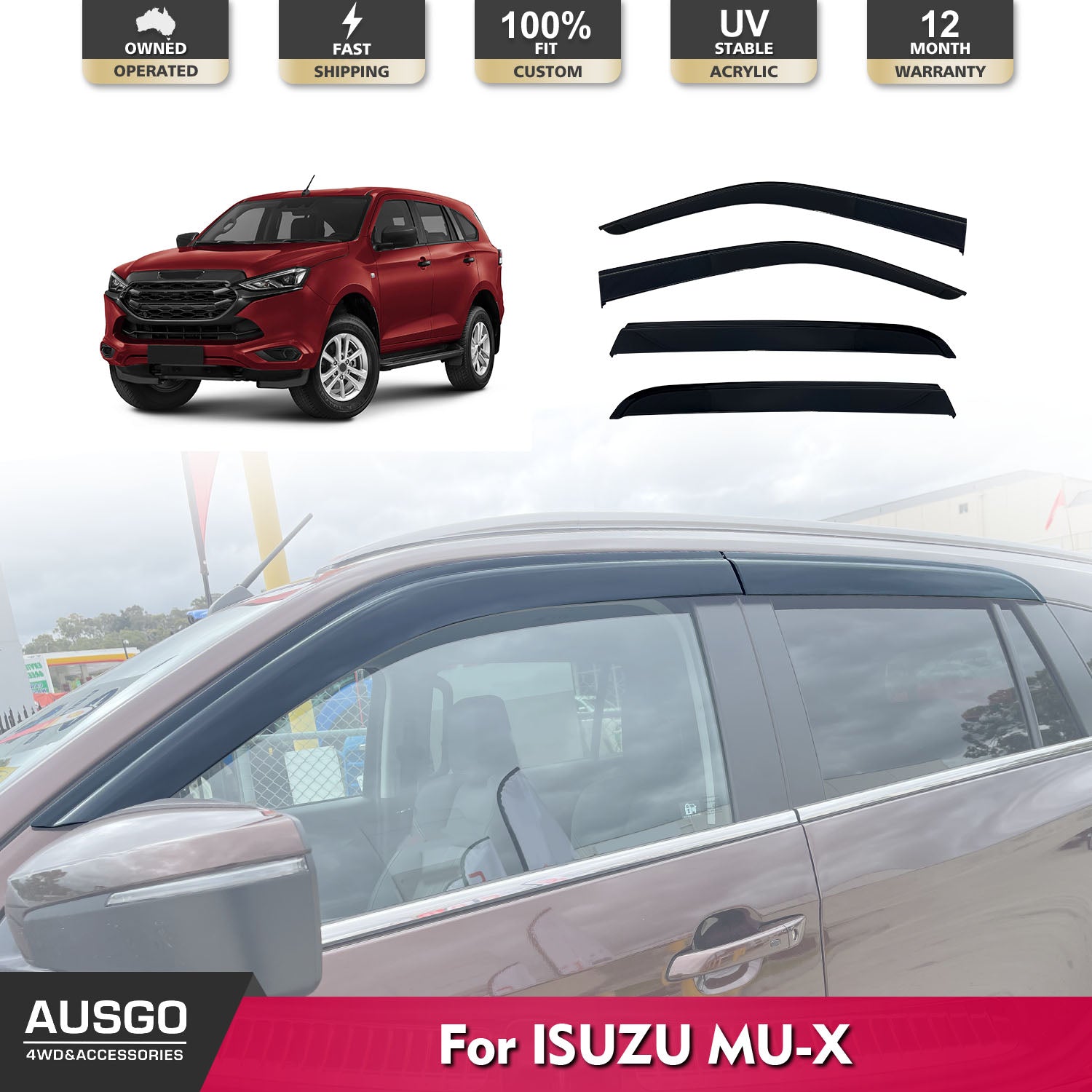 Premium Injection Weather Shields for ISUZU MUX MU X (2021-Present) - Durable Rain Guards & Window Deflectors for All-Weather Protection & Off-Road Adventures