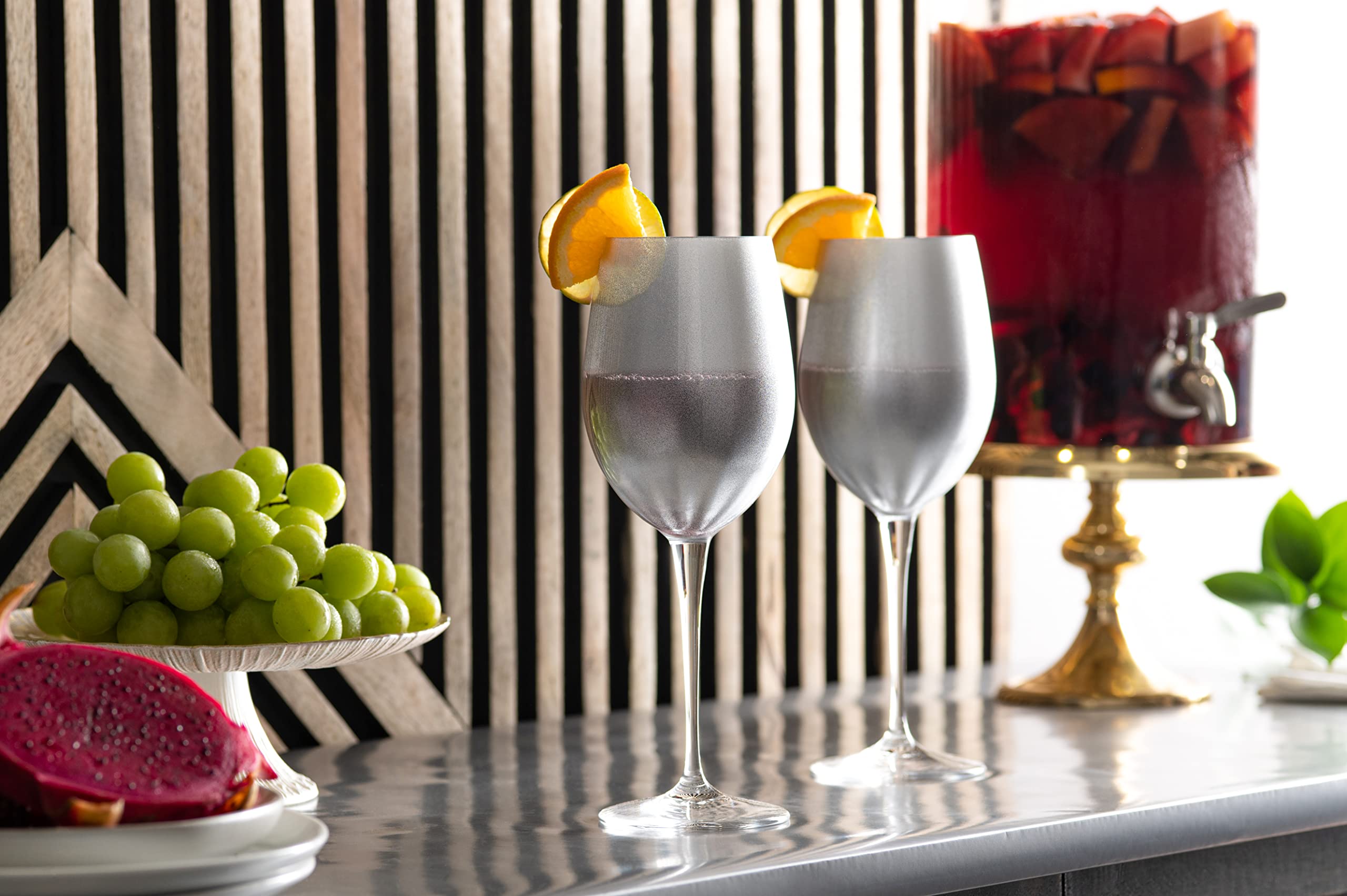 Premium Barski Goblet Set of 6 - 18oz Elegant Silver-Decorated Stemware for Red Wine, Water & Cocktails - European Crafted Glassware for Dinner Parties, Weddings & Special Occasions