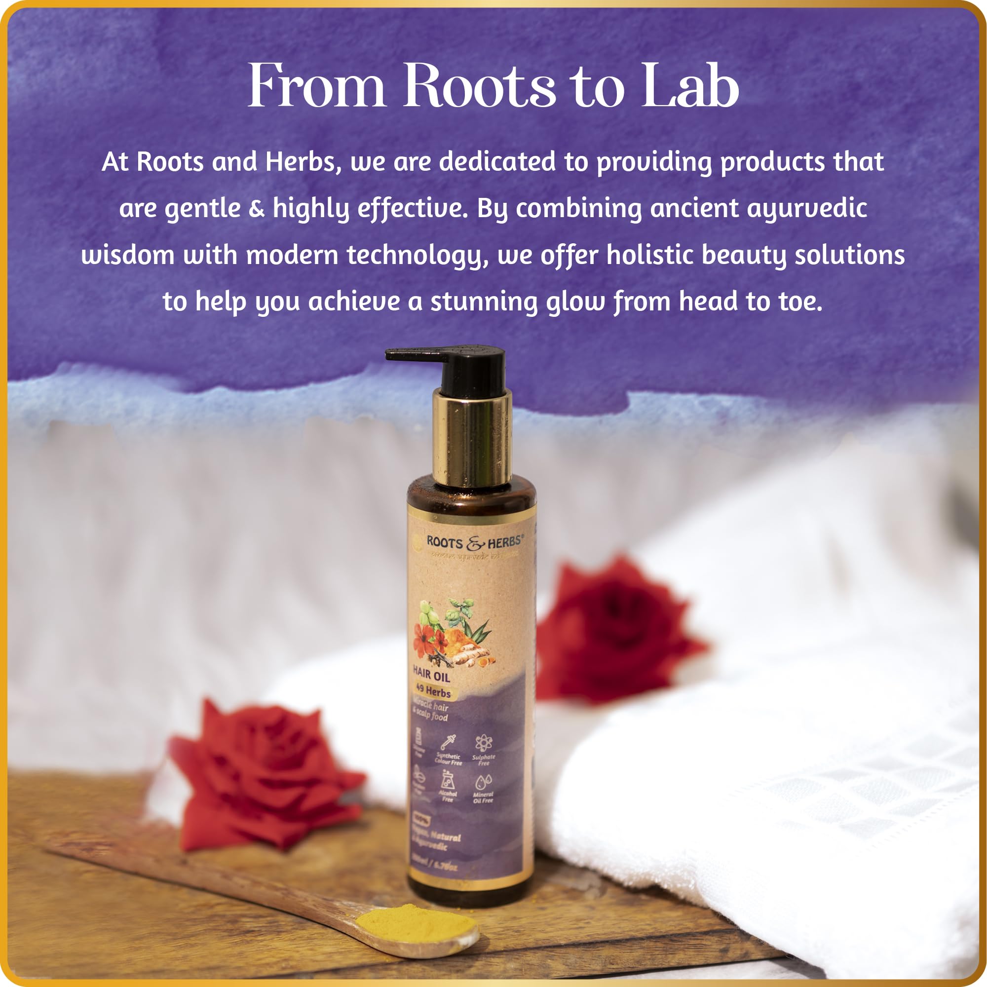 ROOTS AND HERBS 49 Herbs Hair Oil - Natural Herbal Hair Treatment for Strengthening Roots & Scalp Moisturizer - Anti-Dandruff Serum for Silk Hair Care - Beauty Product for Dry, Damaged Hair - Perfect for Daily Hair Nourishment & Styling Prep
