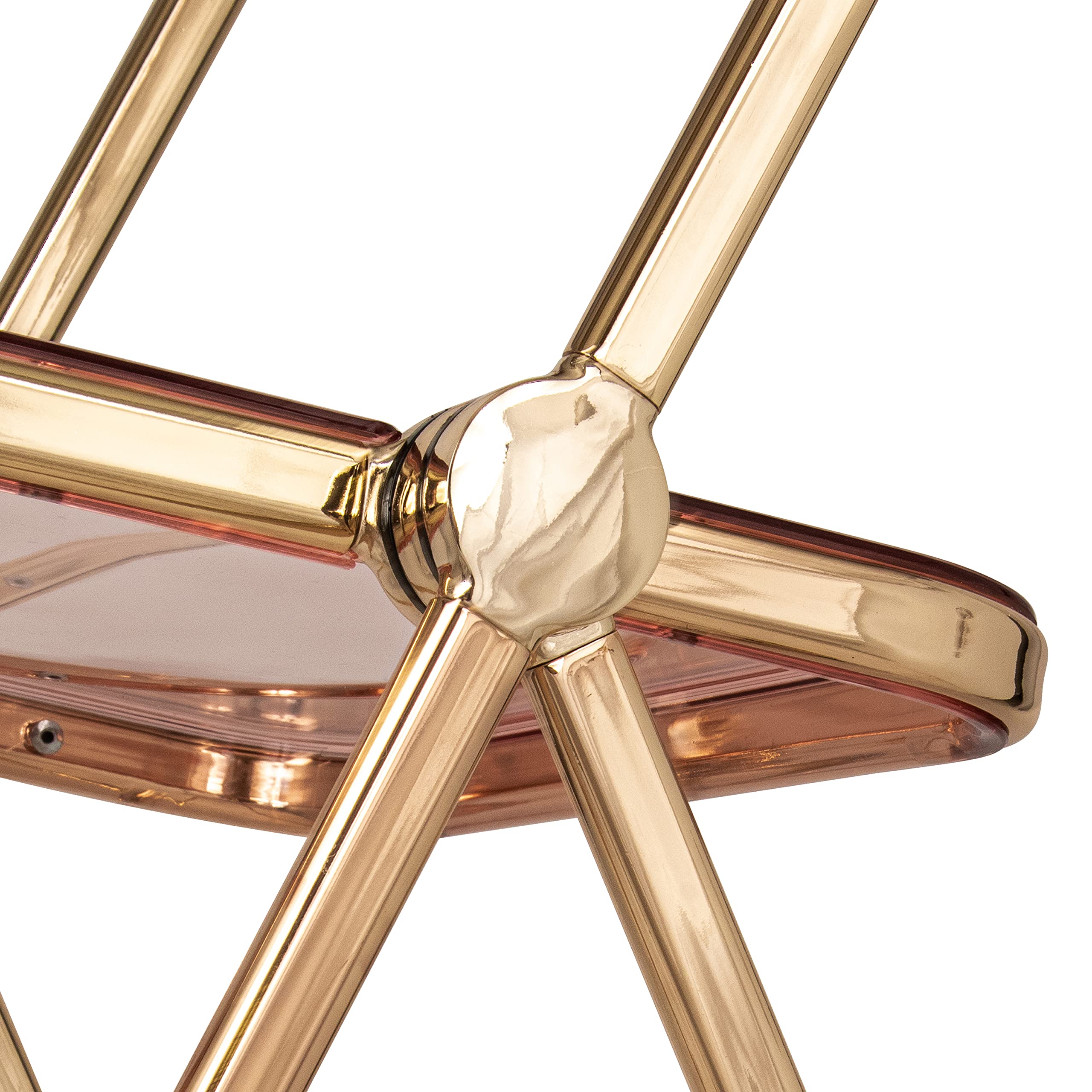 LeisureMod Lawrence Modern Transparent Acrylic Folding Chairs with Gold Metal Frame - Set of 2 Rose Pink - Perfect for Patio, Garden, Poolside & Indoor Events