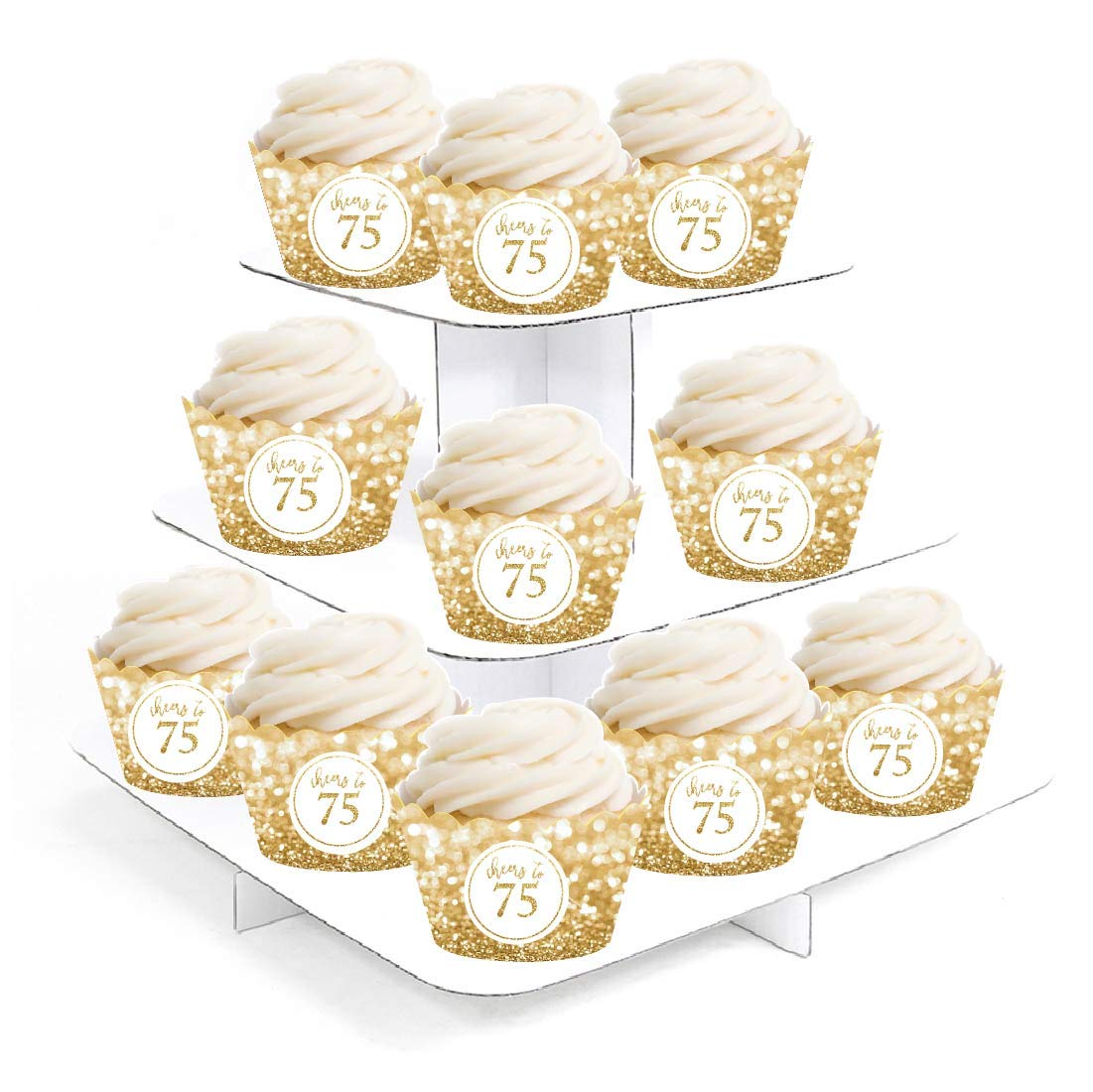Glitzy Faux Gold Glitter Cupcake Wrappers - 24-Pack for 75th Birthday & Anniversary Decorations | Non-Toxic & Eco-Friendly | Perfect for Milestone Celebrations, Party Decor, and Cake Toppers