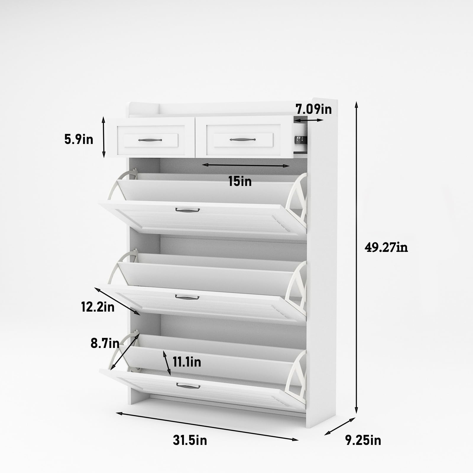 White 4-Tier Slim Flip Down Shoe Storage Cabinet with Drawer - Narrow Hidden Shoe Organizer for Entryway, Hallway & Apartment - Perfect for Small Spaces and Clutter-Free Home Organization