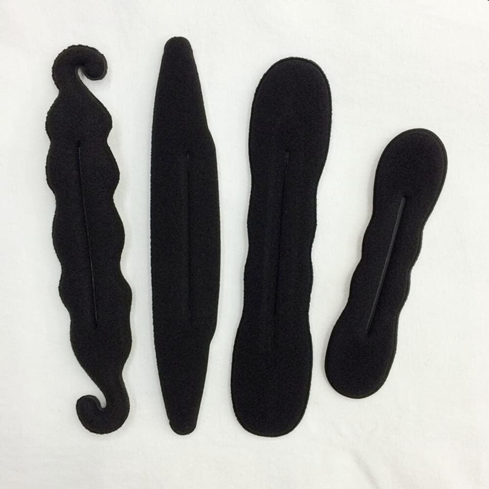 4Pcs Black Hair Bun Maker Magic Hair Styling Sponge Set - Hair Styling Tools for Women with Elastics & Ties - Perfect for Updos, Ponytails & Everyday Hairstyles