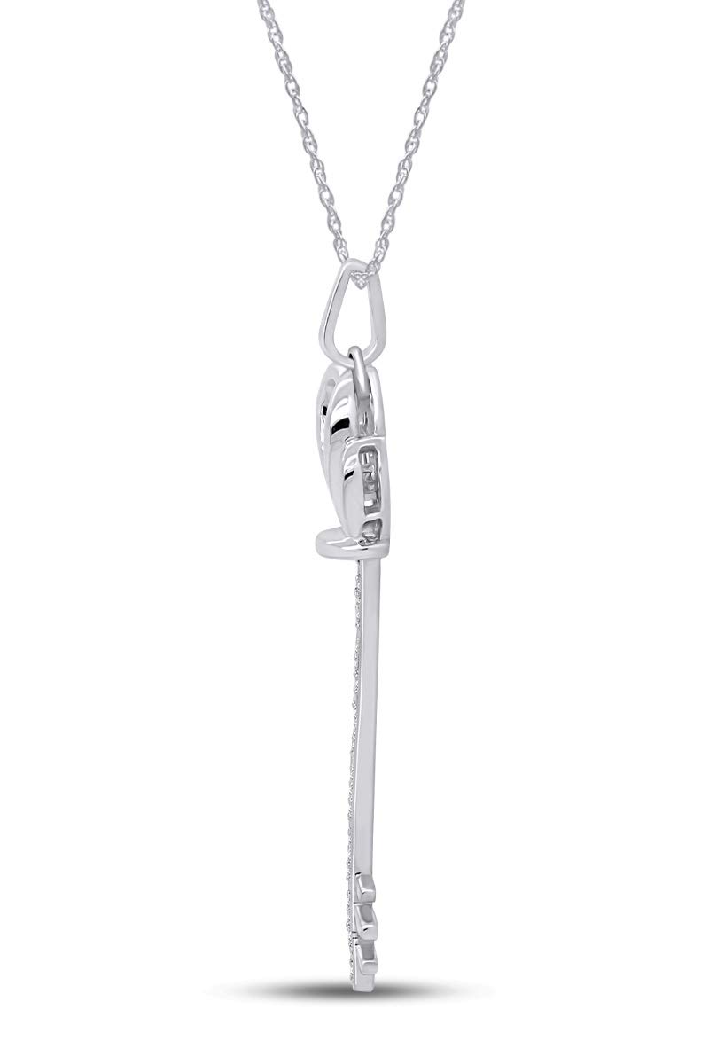 Affy Round White Natural Diamond Accents Two-Tone Key Pendant Necklace in Sterling Silver - Elegant Jewelry for Women, Perfect Gift for Birthday, Anniversary & Valentine's Day