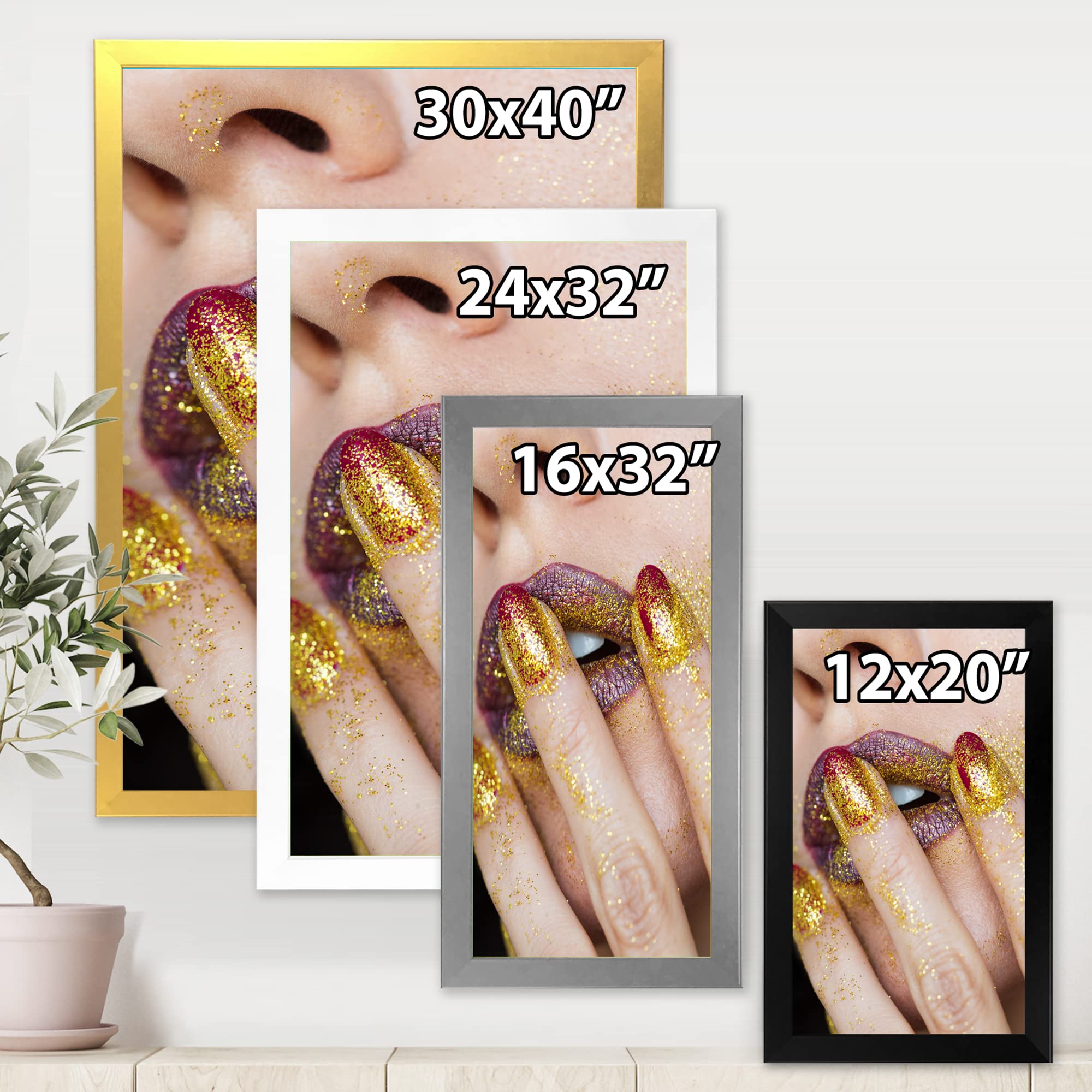 Golden Glitter Lipstick Close-Up Framed Wall Art - Modern Home Decor for Living Room, Bedroom & Office
