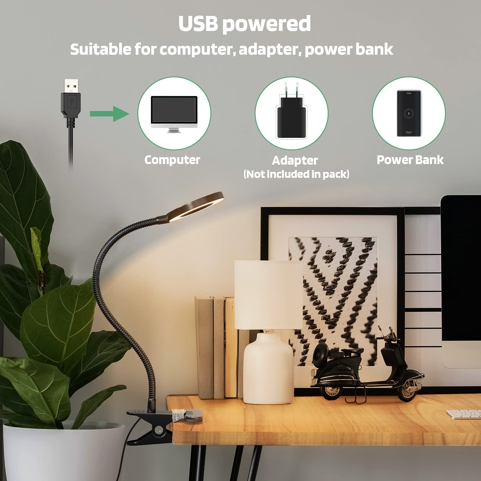 Glorious-Lite LED Clip On Reading Light - 36 LED Book Light with 4 Brightness Modes, 360° Adjustable Gooseneck - Eye-Caring Desk Lamp for Bed, Computer, Headboard & Dorm Room (Black) | Perfect for Night Reading, Studying & Office Work