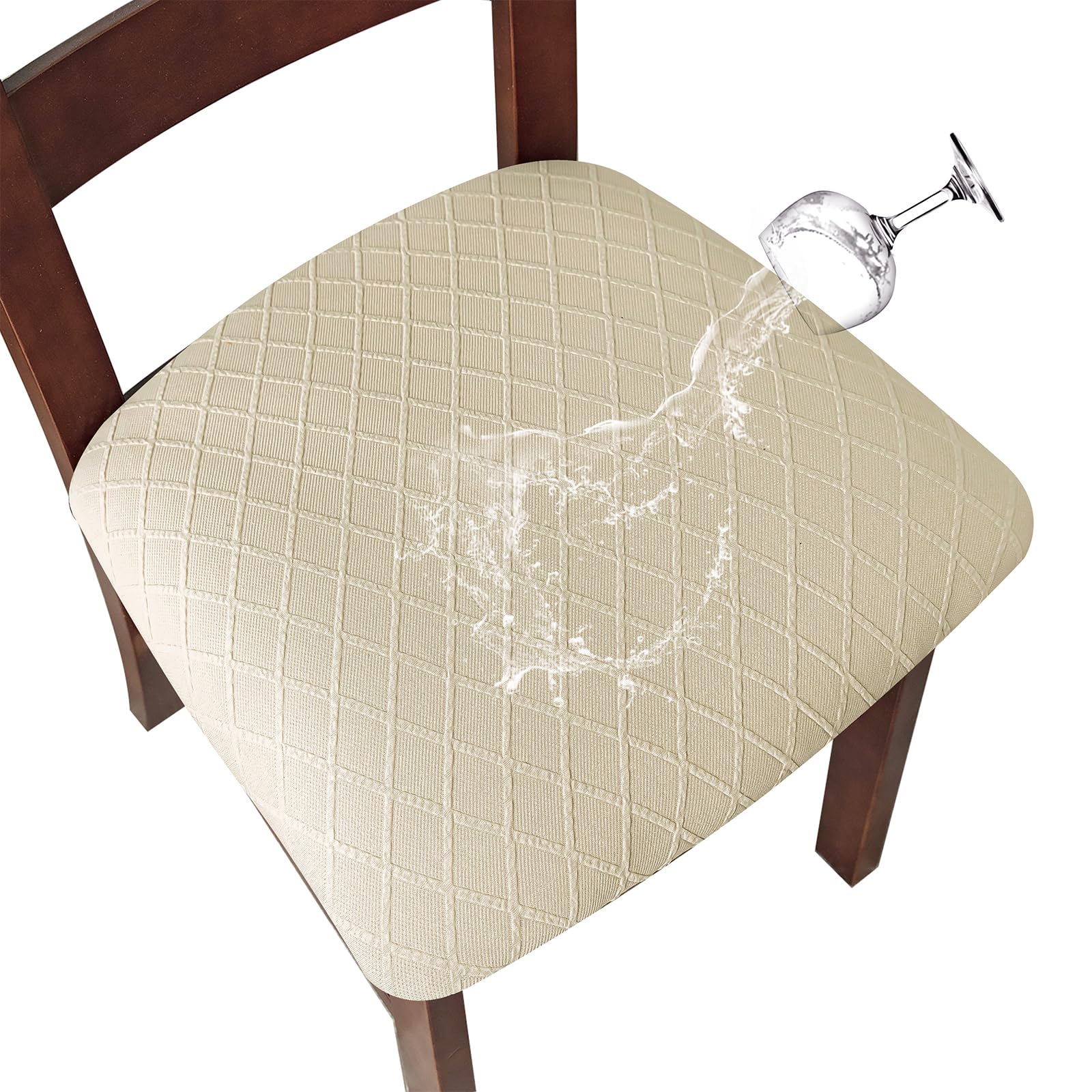 Waterproof Dining Chair Covers Set of 4 - Spill-Proof Beige Kitchen Seat Protectors for Home & Restaurant Use - Perfect for Families with Kids & Pets