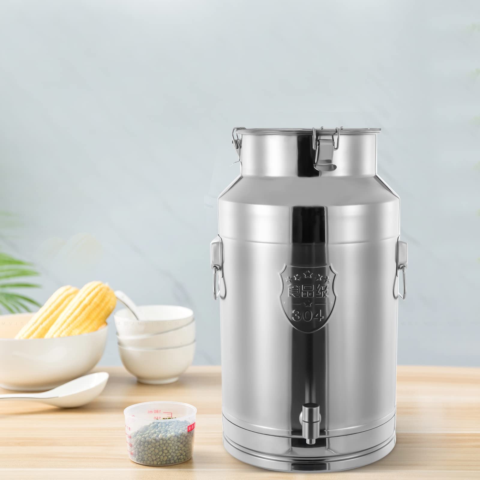 Stainless Steel Milk Can Container with Lid & Handles - 35L Wine Storage Barrel for Water, Beer, Cream, Flour, Oil, Rice & Grain - Leak-Proof Design with Faucet - Perfect for Home Brewing, Farm Storage & Commercial Kitchen Use