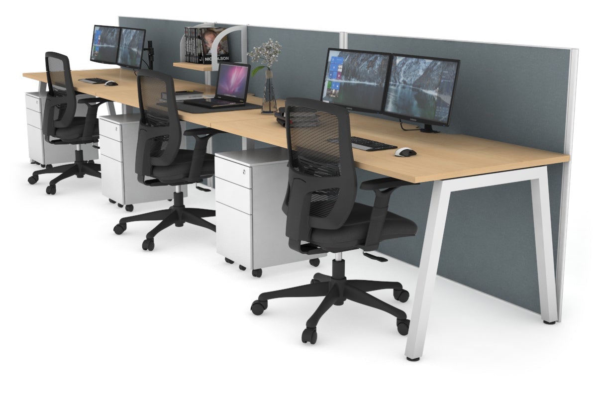 Horizon Quadro 3-Person Office Workstation - 1200L x 800W with Cable Management | Modern Office Desk for Collaborative Workspaces & Team Meetings