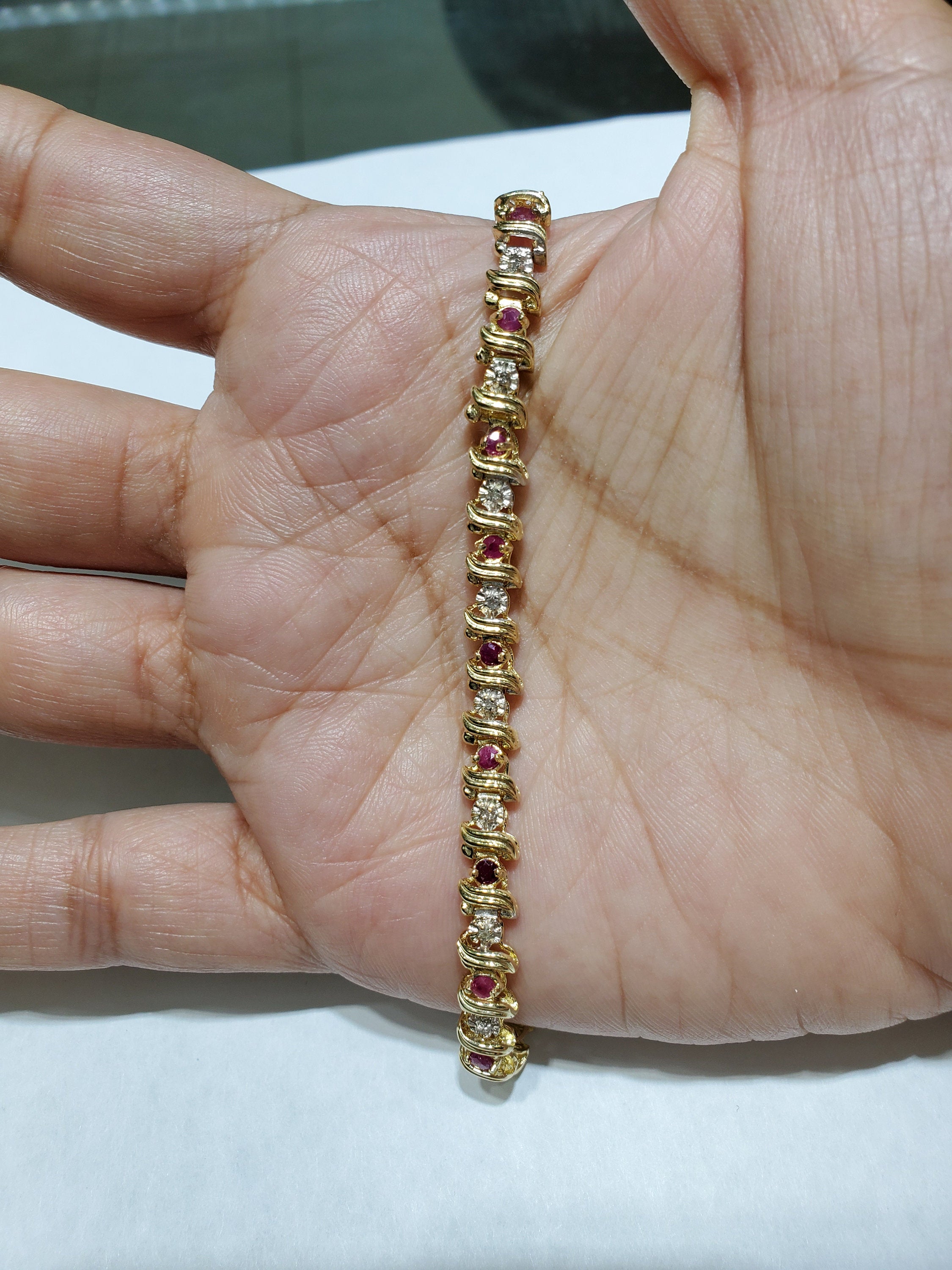 2 Carat S-Shaped Diamond & Ruby Tennis Bracelet for Women - Elegant Jewelry Gift for Anniversary, Wedding & Special Occasions